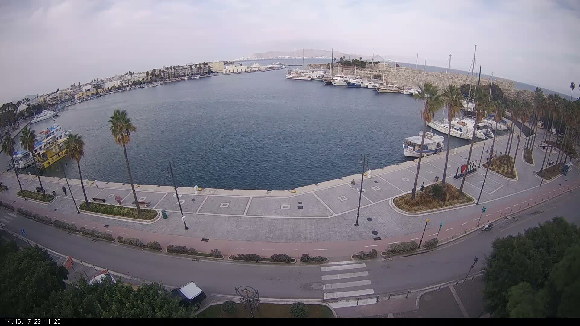 Kos City, Kos Island Harbour, Nerantzia Castle & Turkey Mainland View Live Cam - Kos, Dodacanese,  South Aegean (Periféreia Notíou Aigaíou), Greece