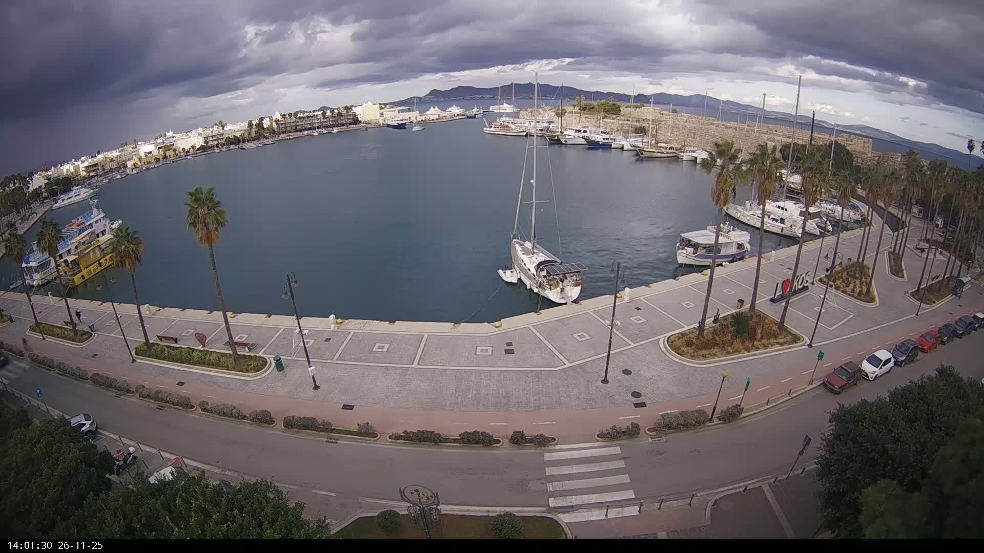 Kos City, Kos Island Harbour, Nerantzia Castle & Turkey Mainland View Live Cam - Kos, Dodacanese,  South Aegean (Periféreia Notíou Aigaíou), Greece