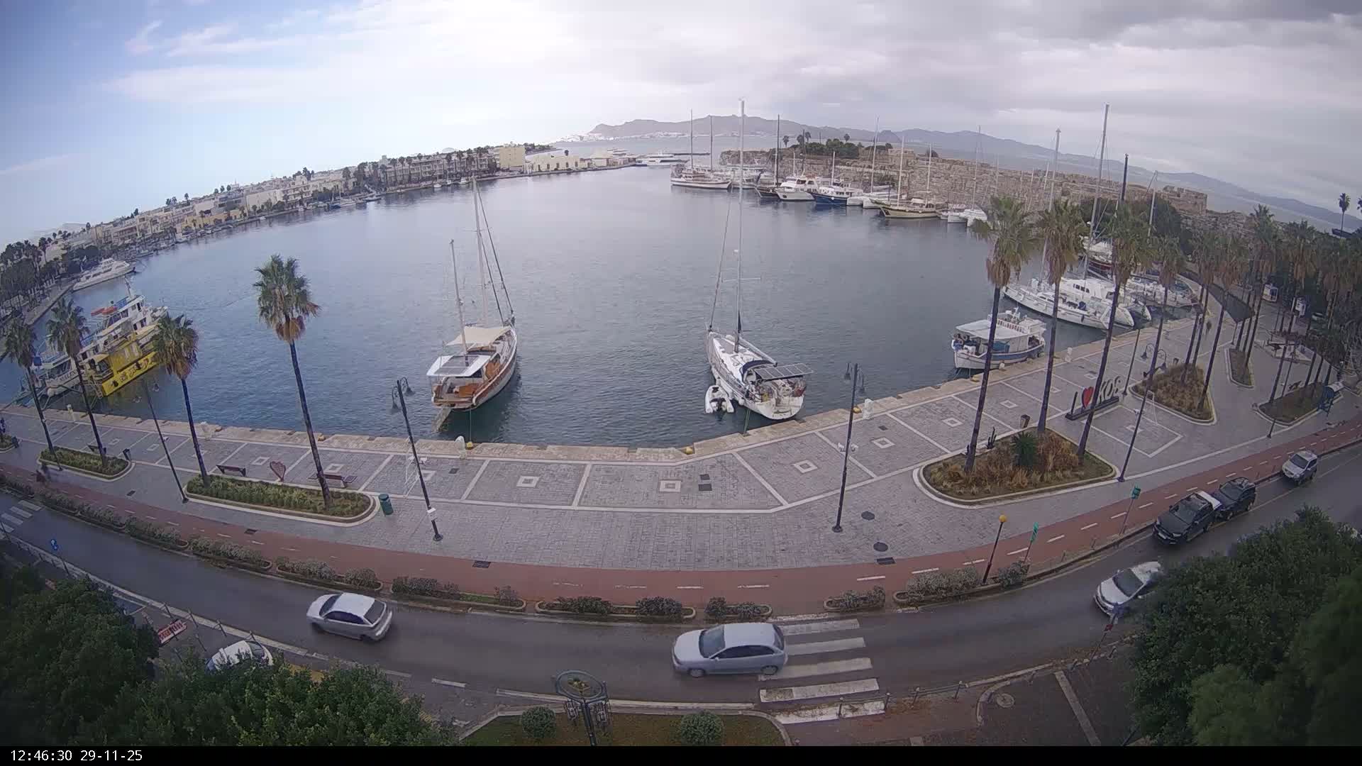 Kos City, Kos Island Harbour, Nerantzia Castle & Turkey Mainland View Live Cam - Kos, Dodacanese,  South Aegean (Periféreia Notíou Aigaíou), Greece