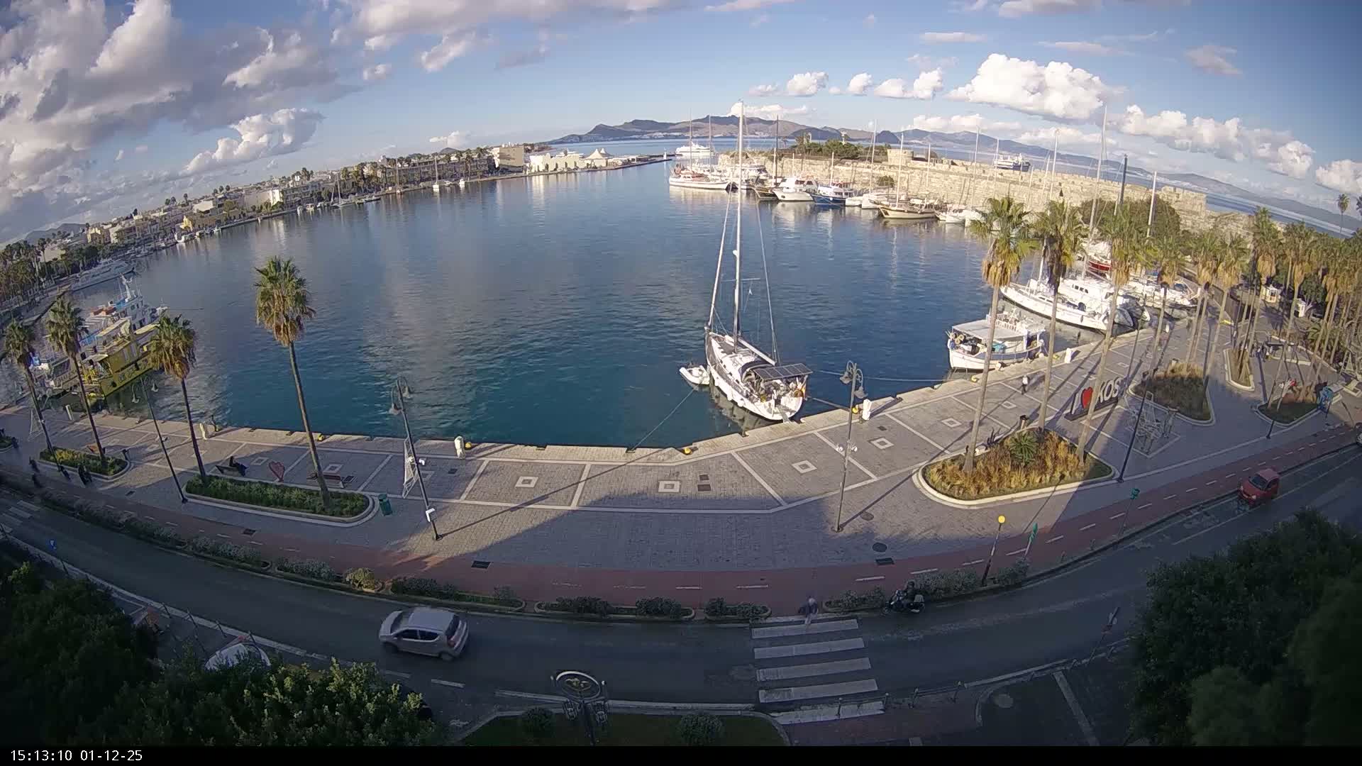 Kos City, Kos Island Harbour, Nerantzia Castle & Turkey Mainland View Live Cam - Kos, Dodacanese,  South Aegean (Periféreia Notíou Aigaíou), Greece