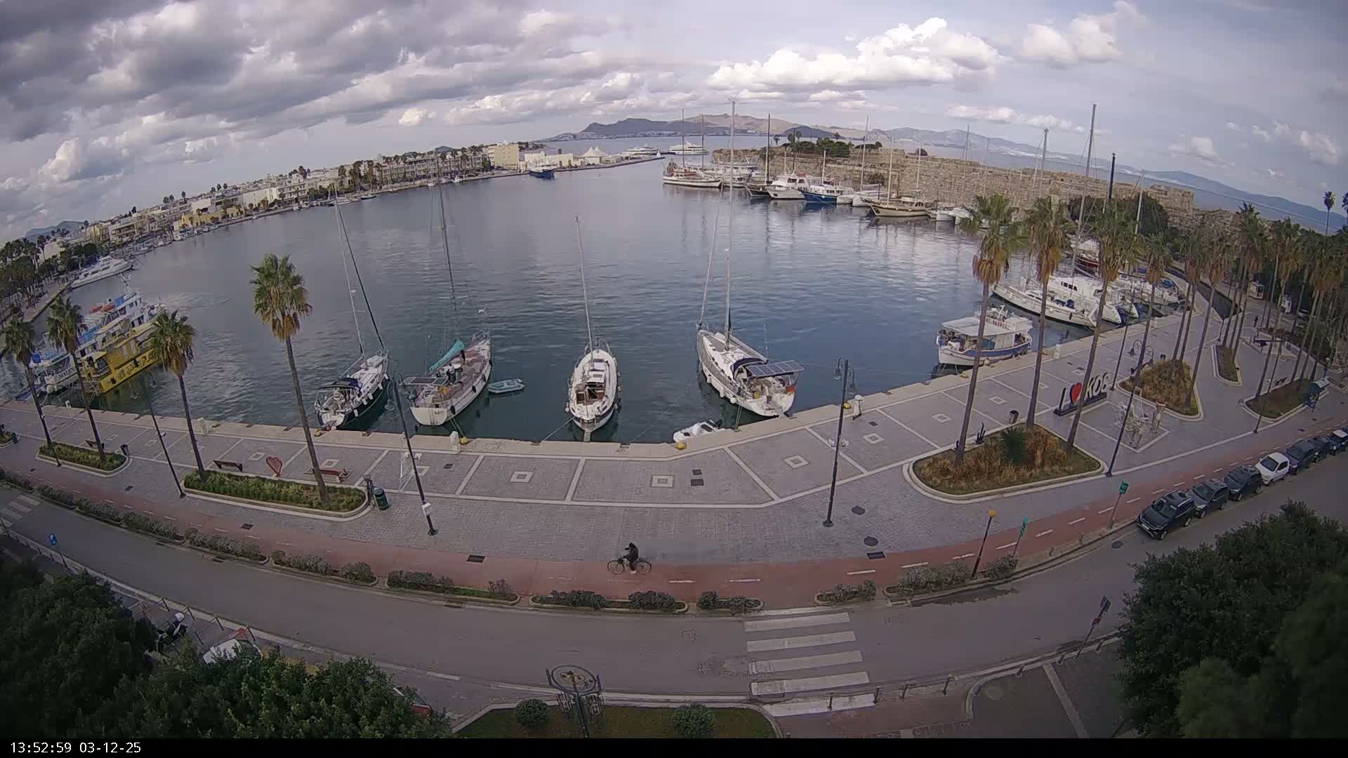 Kos City, Kos Island Harbour, Nerantzia Castle & Turkey Mainland View Live Cam - Kos, Dodacanese,  South Aegean (Periféreia Notíou Aigaíou), Greece
