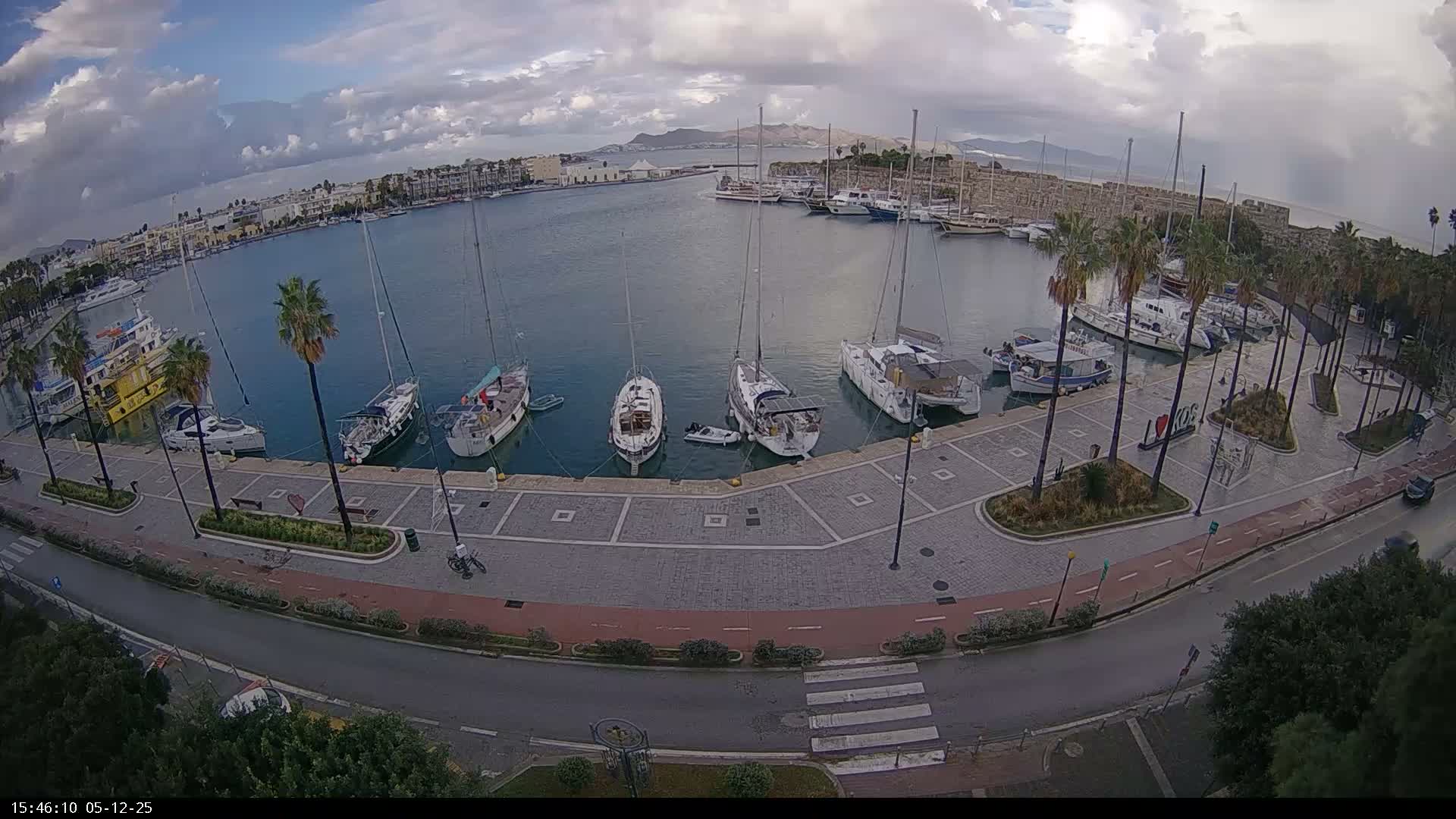 Kos City, Kos Island Harbour, Nerantzia Castle & Turkey Mainland View Live Cam - Kos, Dodacanese,  South Aegean (Periféreia Notíou Aigaíou), Greece