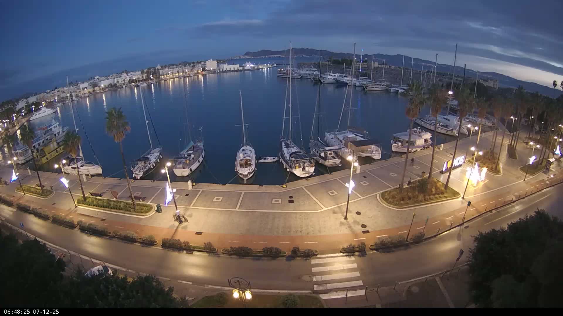 Kos City, Kos Island Harbour, Nerantzia Castle & Turkey Mainland View Live Cam - Kos, Dodacanese,  South Aegean (Periféreia Notíou Aigaíou), Greece