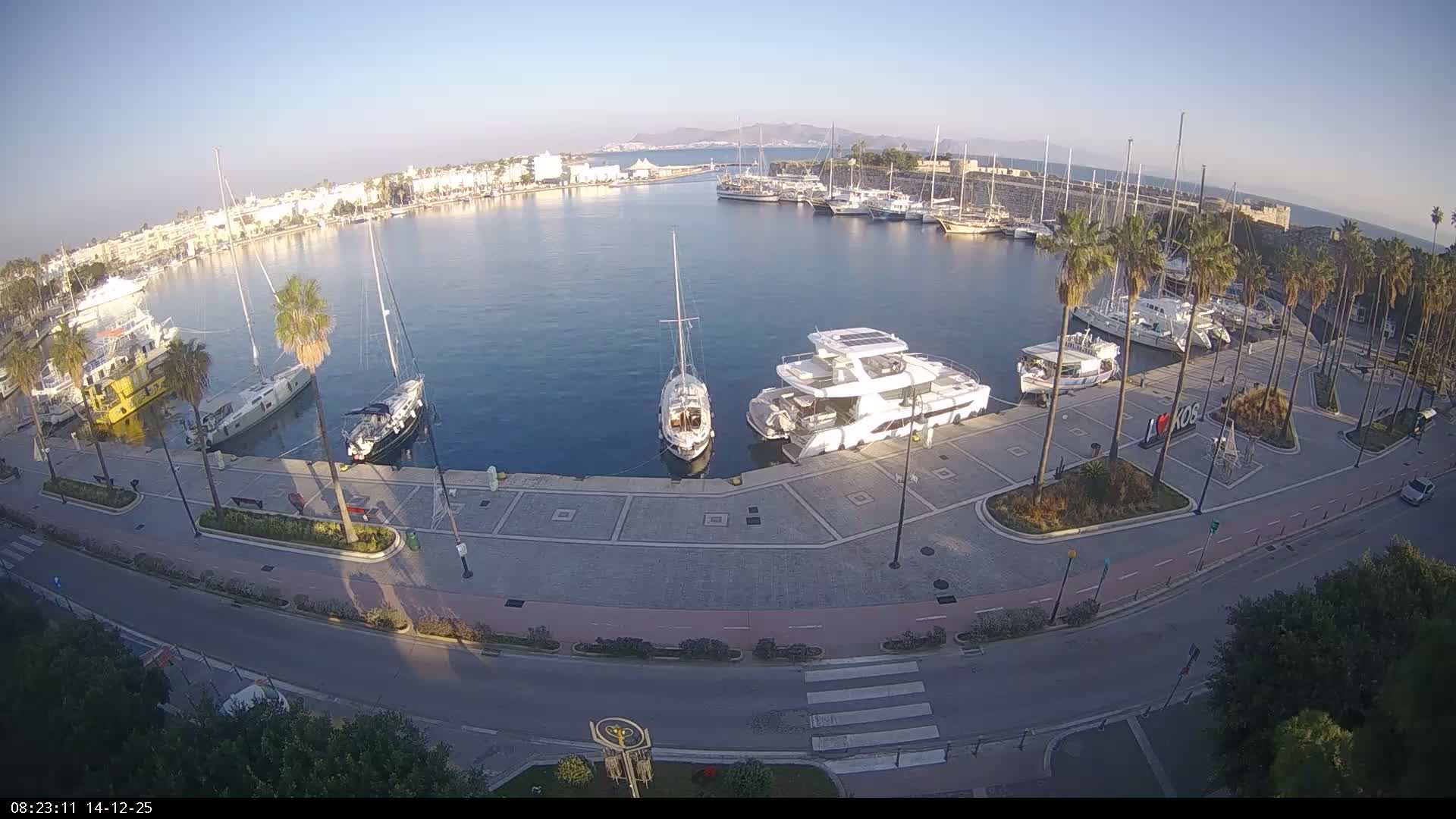 Kos City, Kos Island Harbour, Nerantzia Castle & Turkey Mainland View Live Cam - Kos, Dodacanese,  South Aegean (Periféreia Notíou Aigaíou), Greece