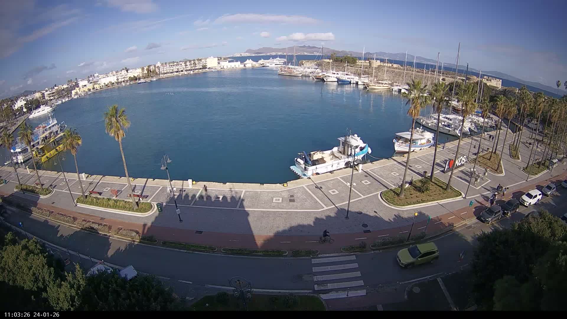 Kos City, Kos Island Harbour, Nerantzia Castle & Turkey Mainland View Live Cam - Kos, Dodacanese,  South Aegean (Periféreia Notíou Aigaíou), Greece