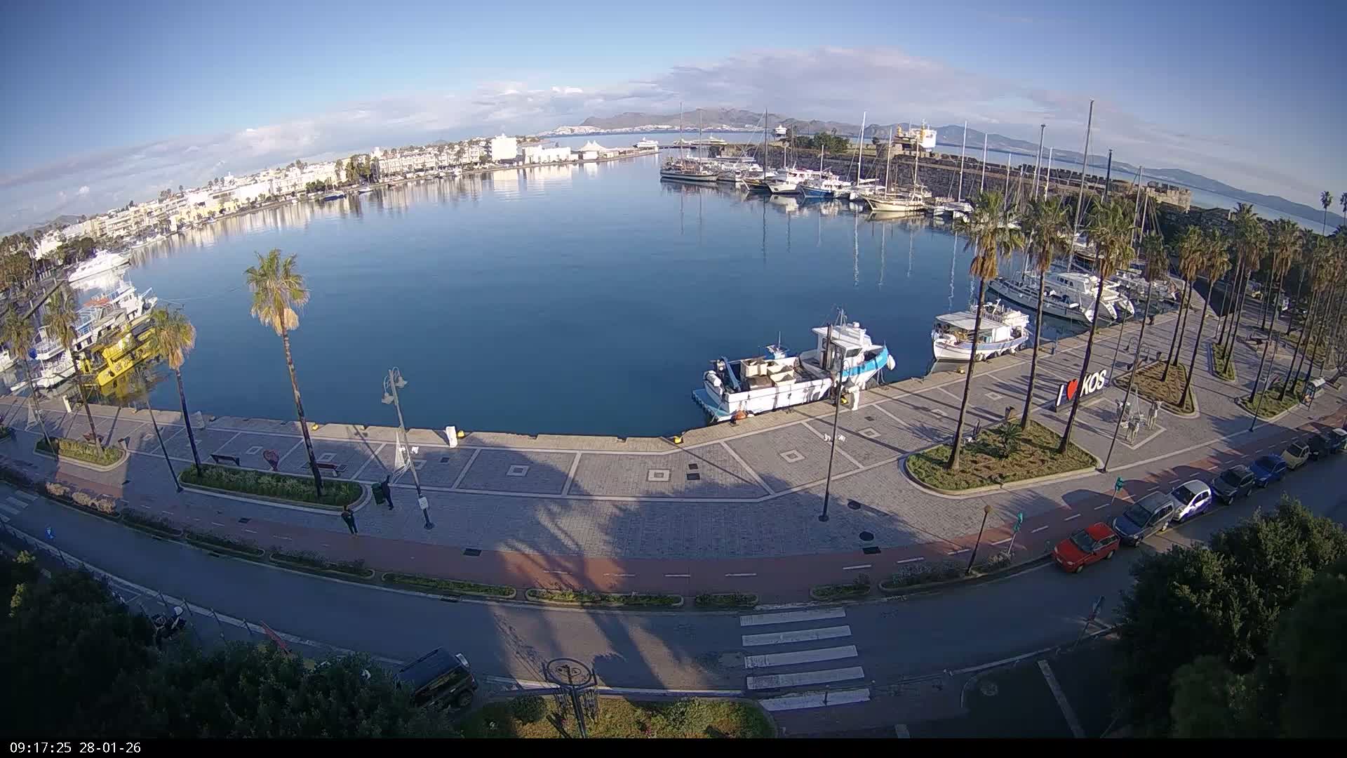 Kos City, Kos Island Harbour, Nerantzia Castle & Turkey Mainland View Live Cam - Kos, Dodacanese,  South Aegean (Periféreia Notíou Aigaíou), Greece
