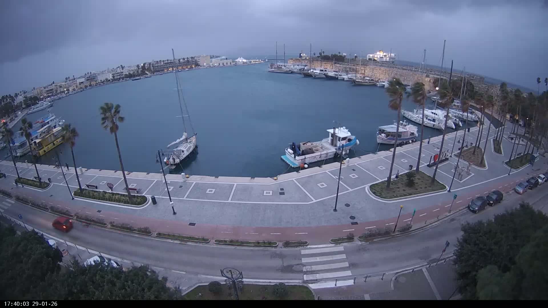 Kos City, Kos Island Harbour, Nerantzia Castle & Turkey Mainland View Live Cam - Kos, Dodacanese,  South Aegean (Periféreia Notíou Aigaíou), Greece