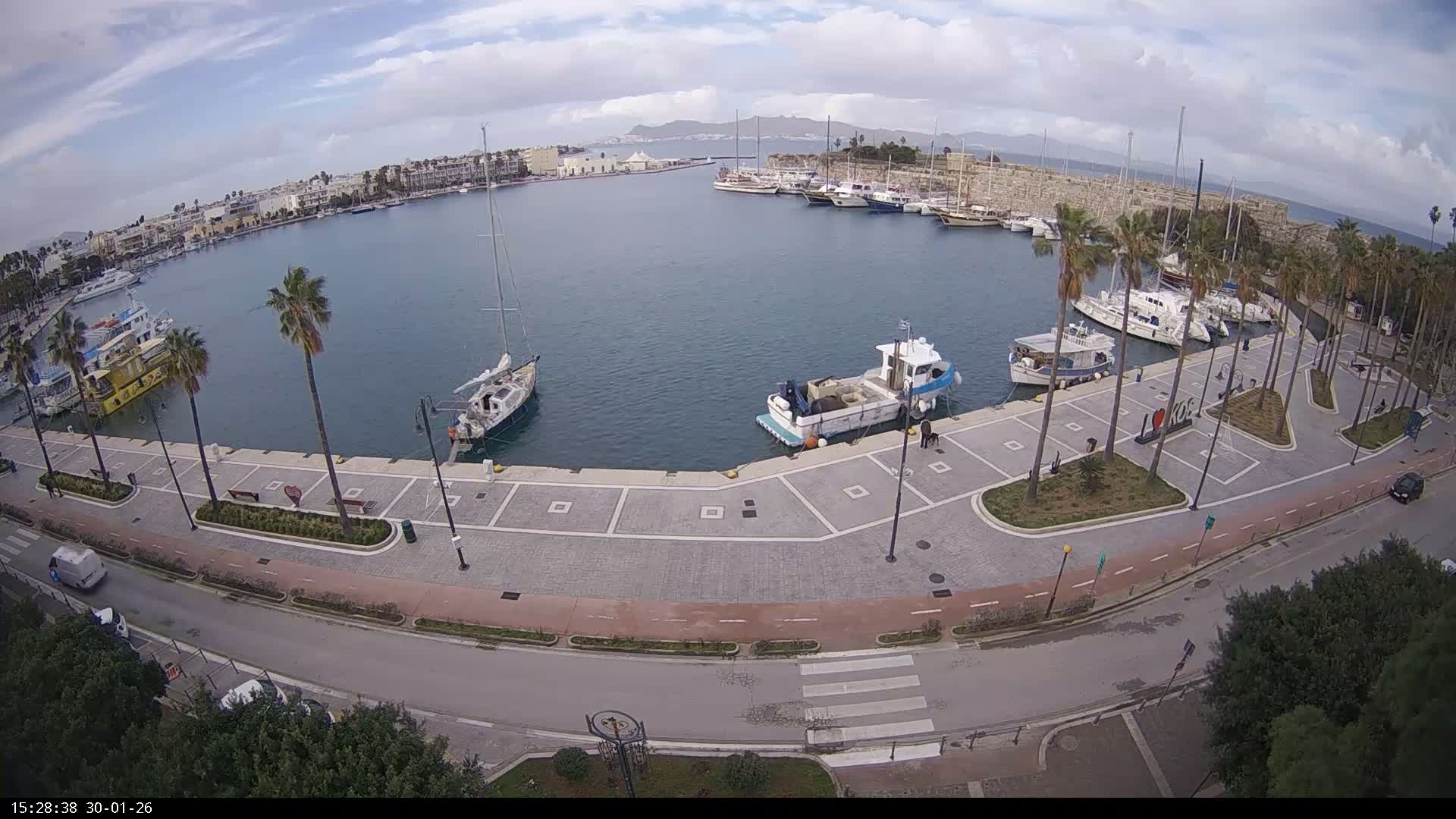 Kos City, Kos Island Harbour, Nerantzia Castle & Turkey Mainland View Live Cam - Kos, Dodacanese,  South Aegean (Periféreia Notíou Aigaíou), Greece