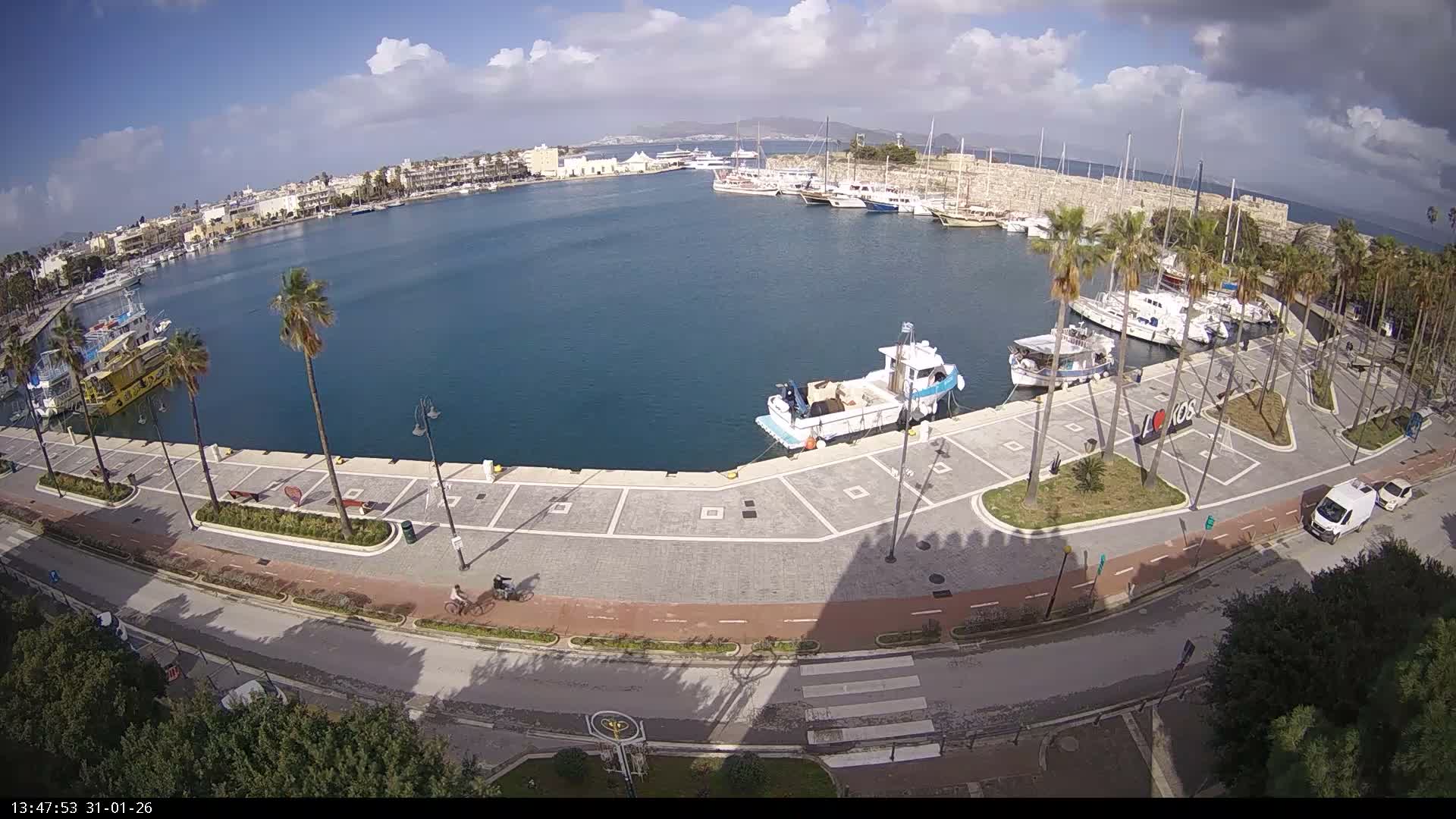 Kos City, Kos Island Harbour, Nerantzia Castle & Turkey Mainland View Live Cam - Kos, Dodacanese,  South Aegean (Periféreia Notíou Aigaíou), Greece