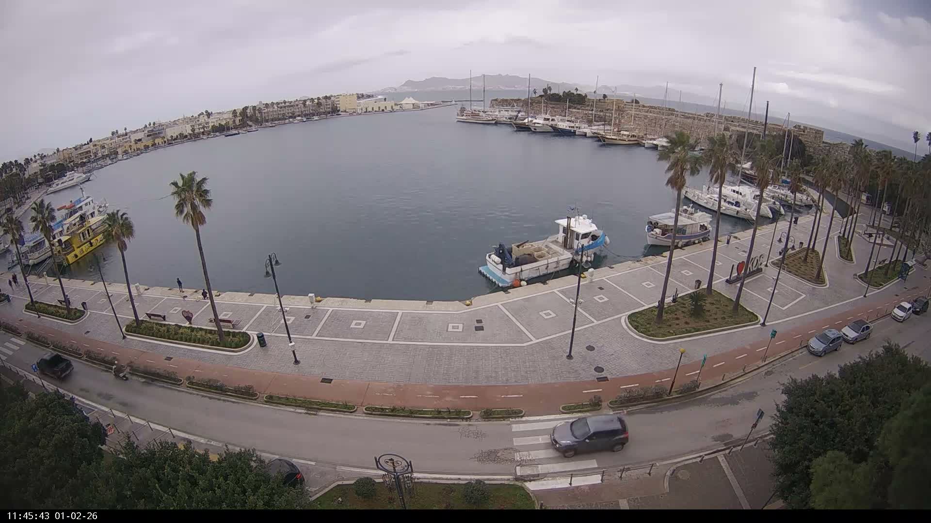Kos City, Kos Island Harbour, Nerantzia Castle & Turkey Mainland View Live Cam - Kos, Dodacanese,  South Aegean (Periféreia Notíou Aigaíou), Greece