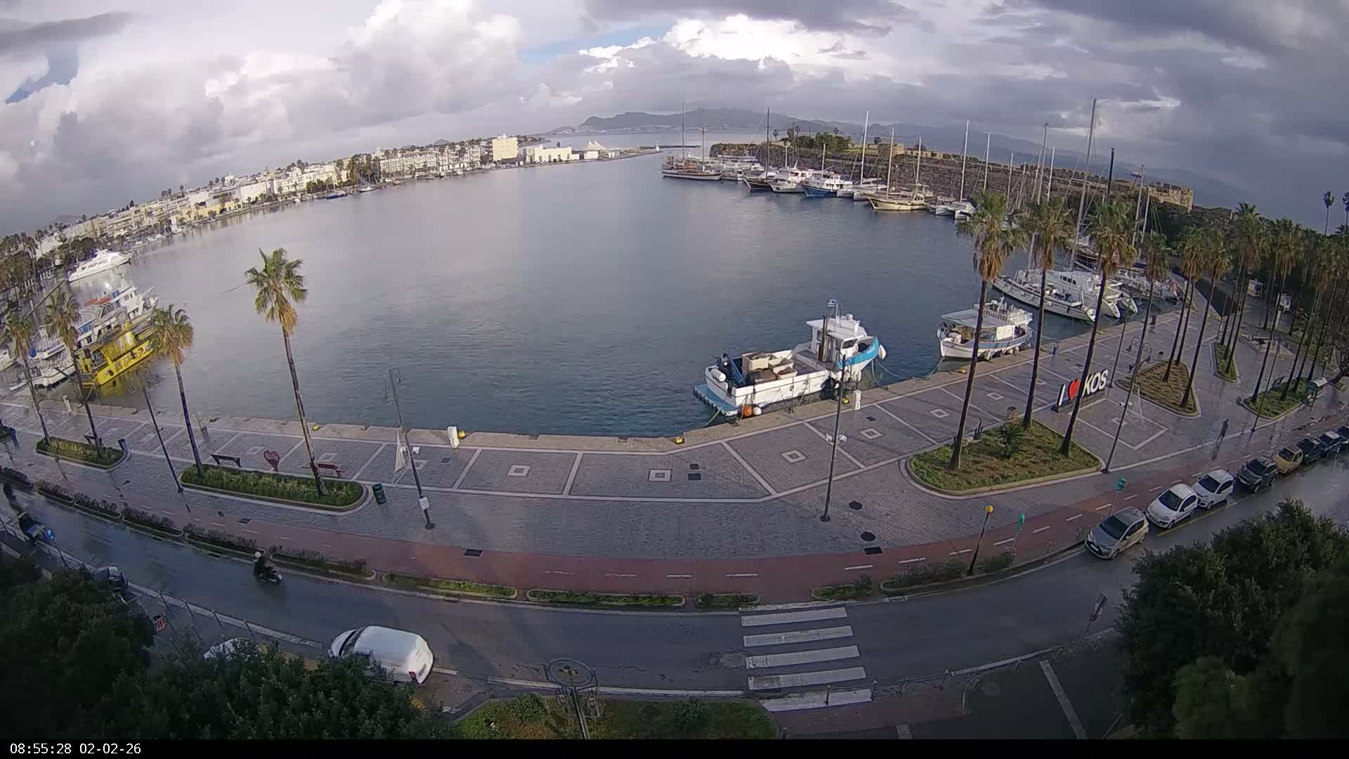 Kos City, Kos Island Harbour, Nerantzia Castle & Turkey Mainland View Live Cam - Kos, Dodacanese,  South Aegean (Periféreia Notíou Aigaíou), Greece