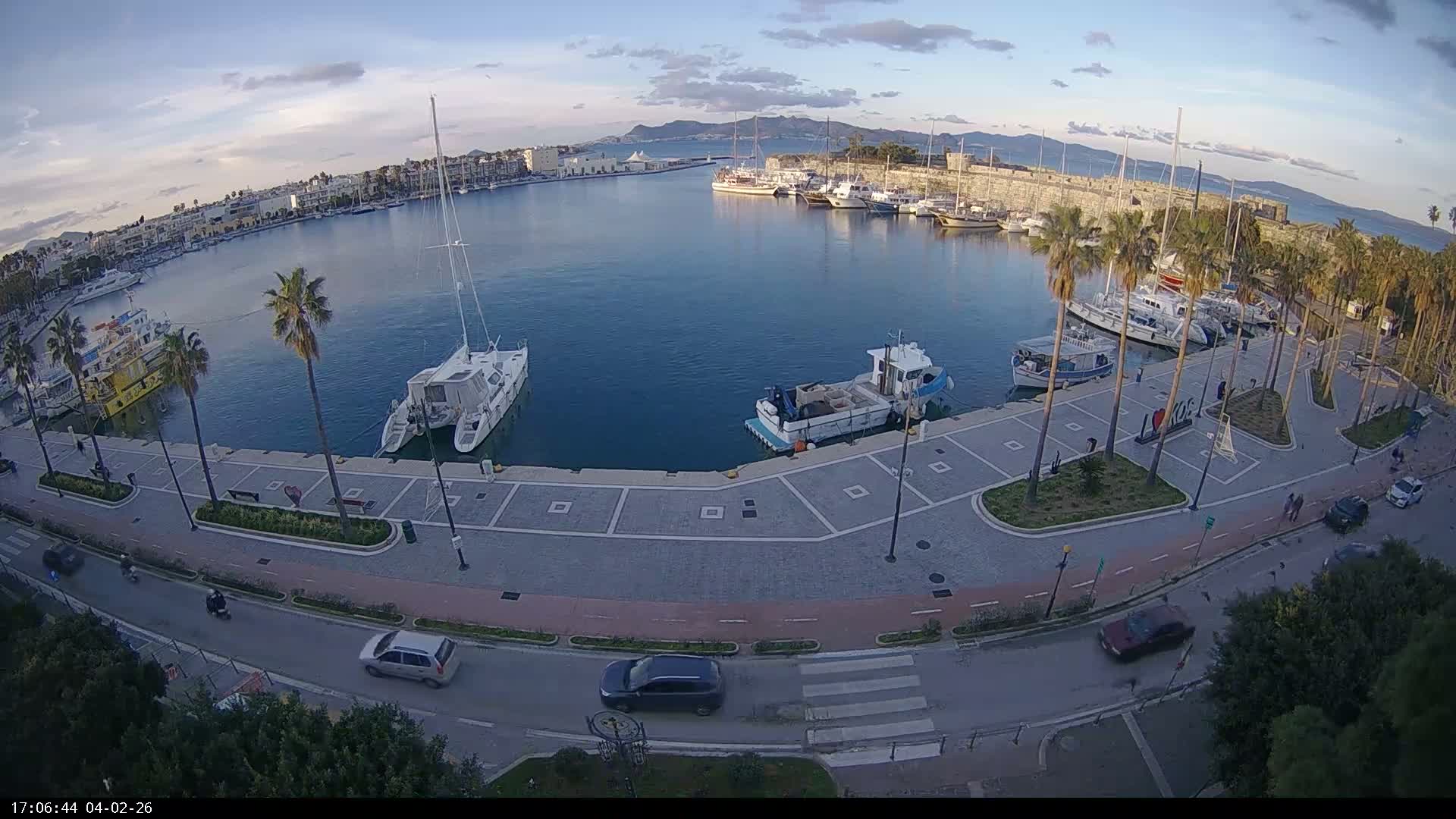 Kos City, Kos Island Harbour, Nerantzia Castle & Turkey Mainland View Live Cam - Kos, Dodacanese,  South Aegean (Periféreia Notíou Aigaíou), Greece