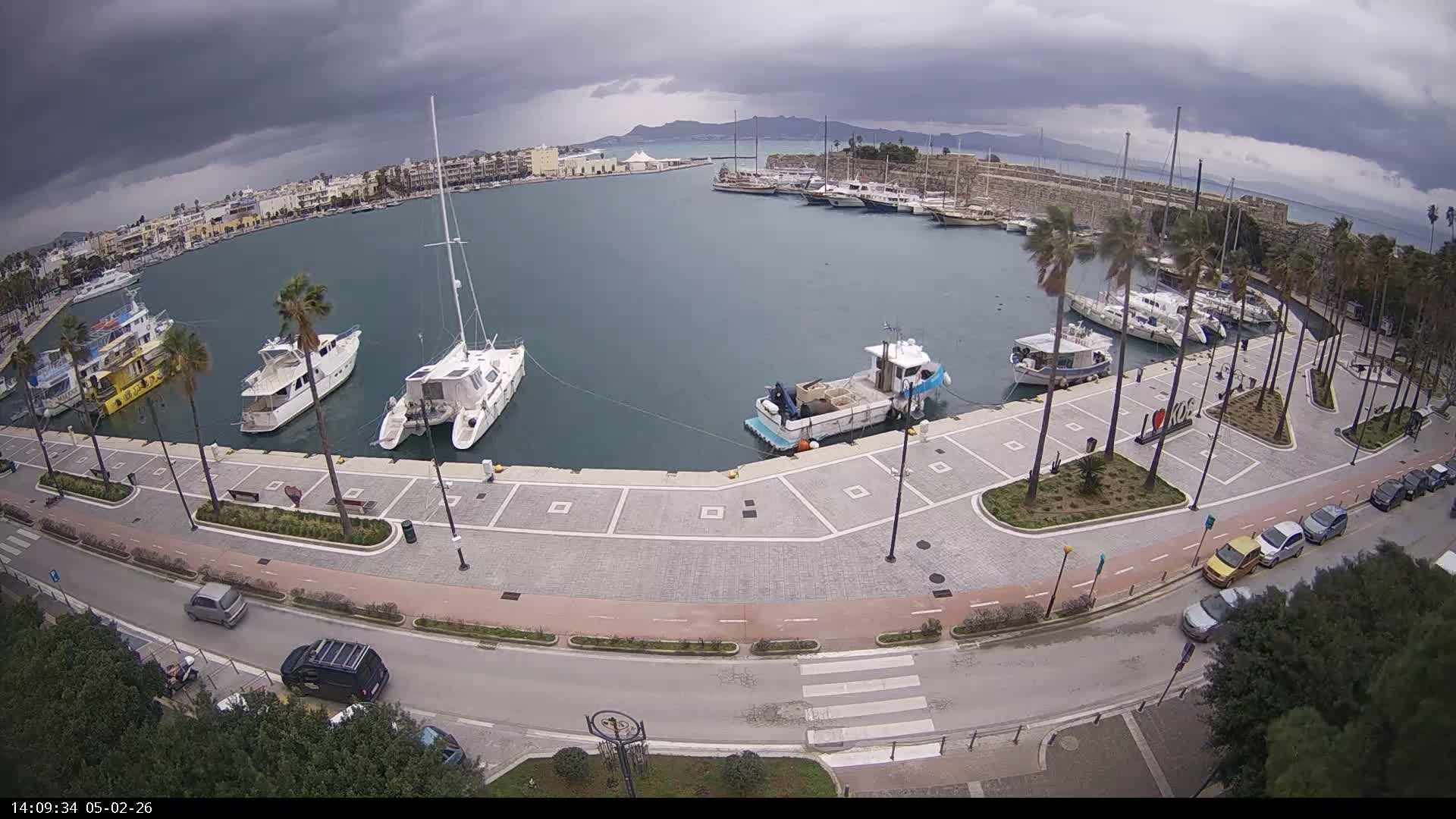 Kos City, Kos Island Harbour, Nerantzia Castle & Turkey Mainland View Live Cam - Kos, Dodacanese,  South Aegean (Periféreia Notíou Aigaíou), Greece