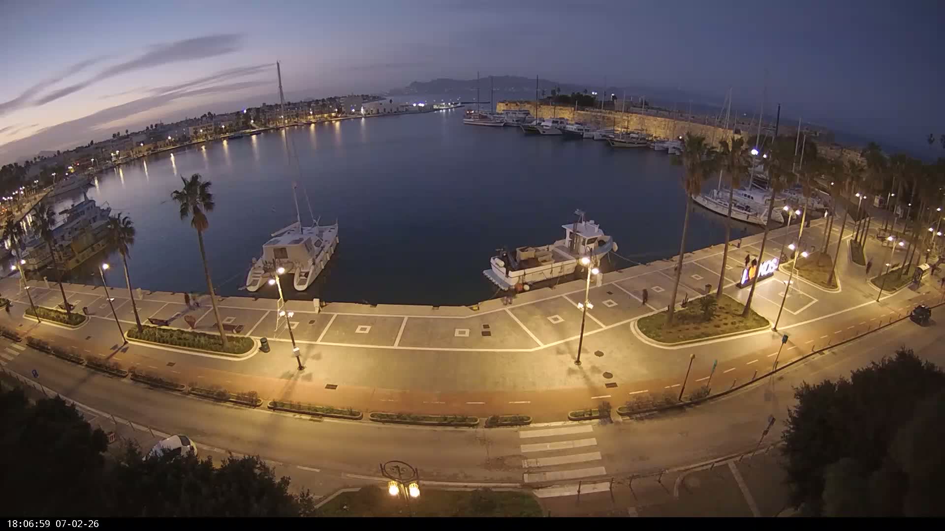 Kos City, Kos Island Harbour, Nerantzia Castle & Turkey Mainland View Live Cam - Kos, Dodacanese,  South Aegean (Periféreia Notíou Aigaíou), Greece