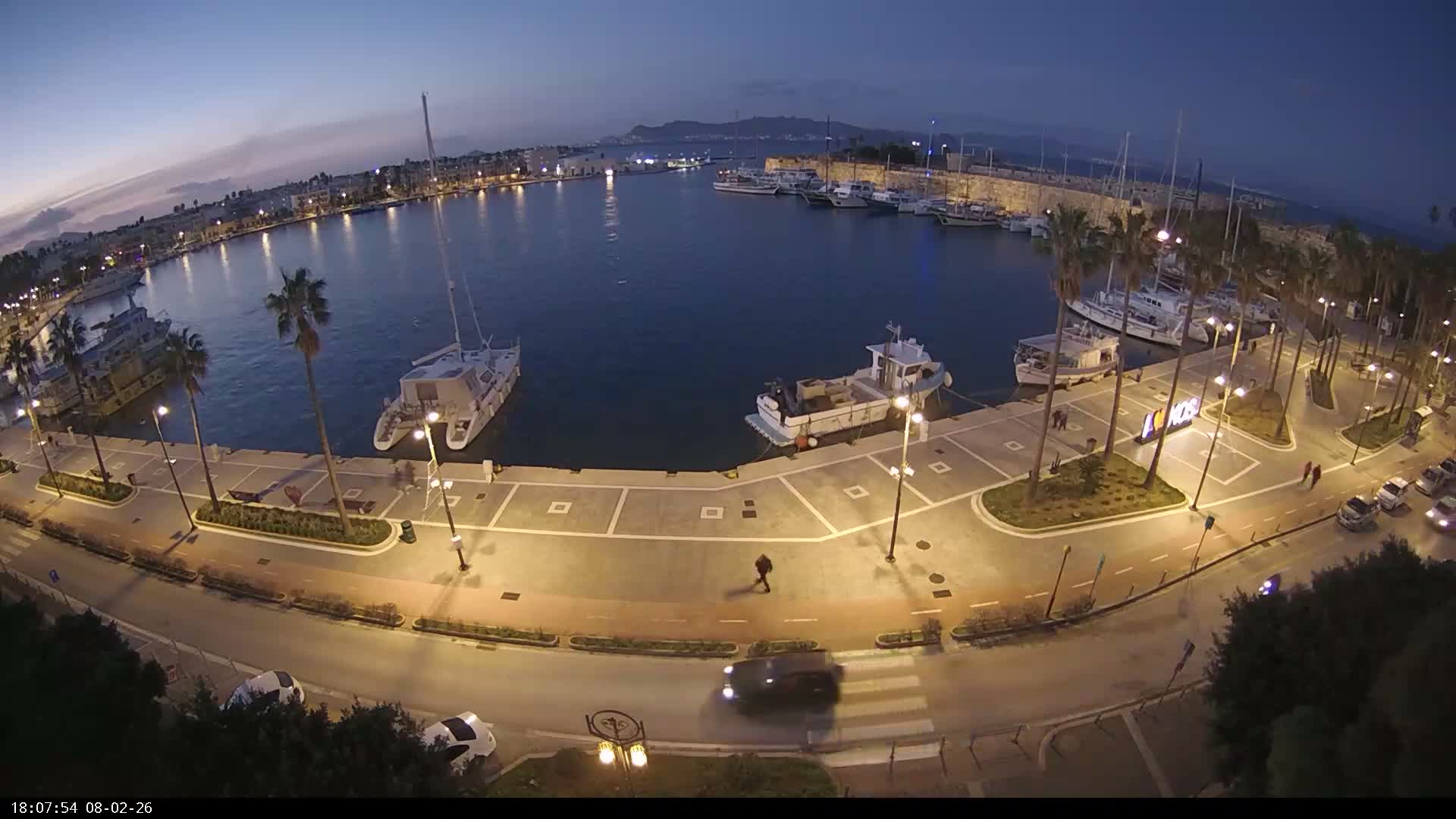 Kos City, Kos Island Harbour, Nerantzia Castle & Turkey Mainland View Live Cam - Kos, Dodacanese,  South Aegean (Periféreia Notíou Aigaíou), Greece