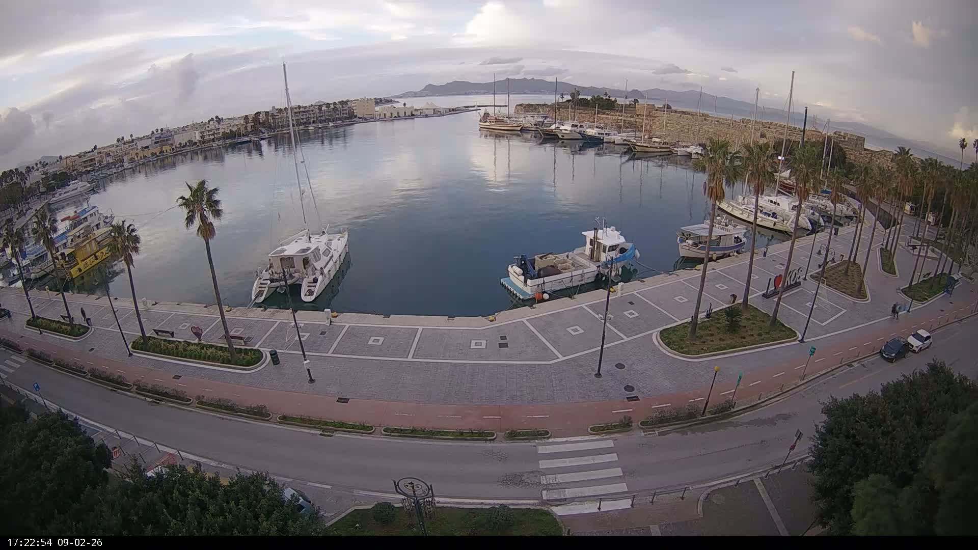 Kos City, Kos Island Harbour, Nerantzia Castle & Turkey Mainland View Live Cam - Kos, Dodacanese,  South Aegean (Periféreia Notíou Aigaíou), Greece
