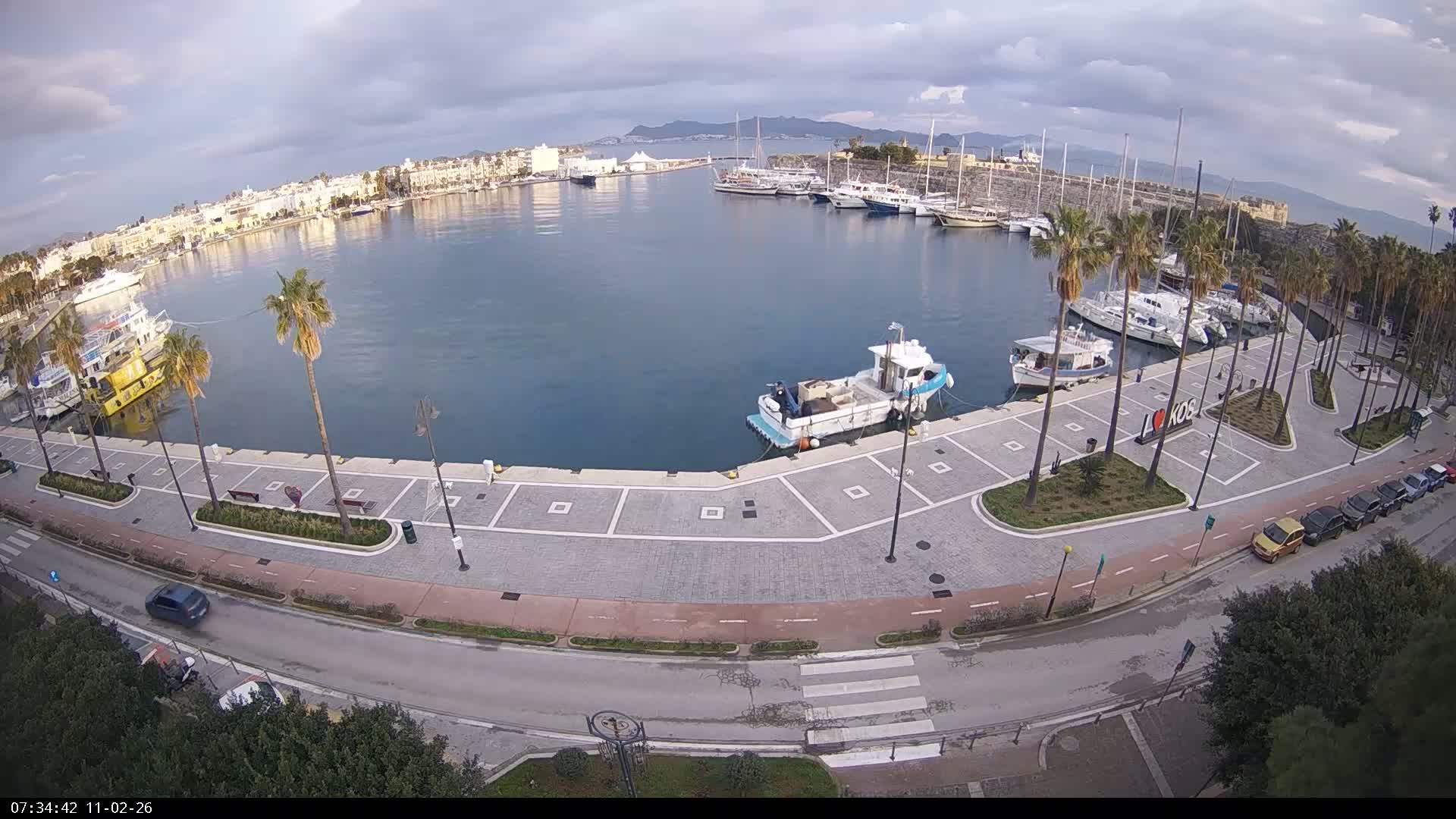Kos City, Kos Island Harbour, Nerantzia Castle & Turkey Mainland View Live Cam - Kos, Dodacanese,  South Aegean (Periféreia Notíou Aigaíou), Greece