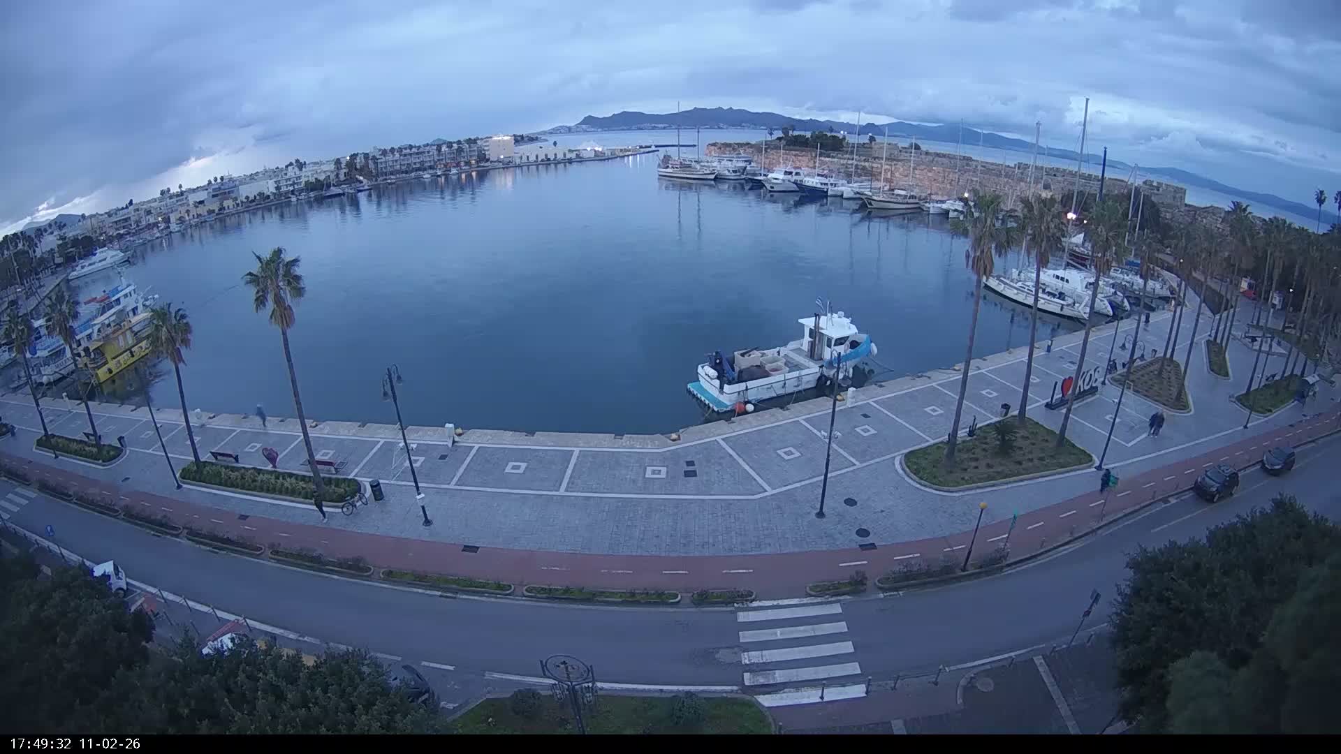 Kos City, Kos Island Harbour, Nerantzia Castle & Turkey Mainland View Live Cam - Kos, Dodacanese,  South Aegean (Periféreia Notíou Aigaíou), Greece