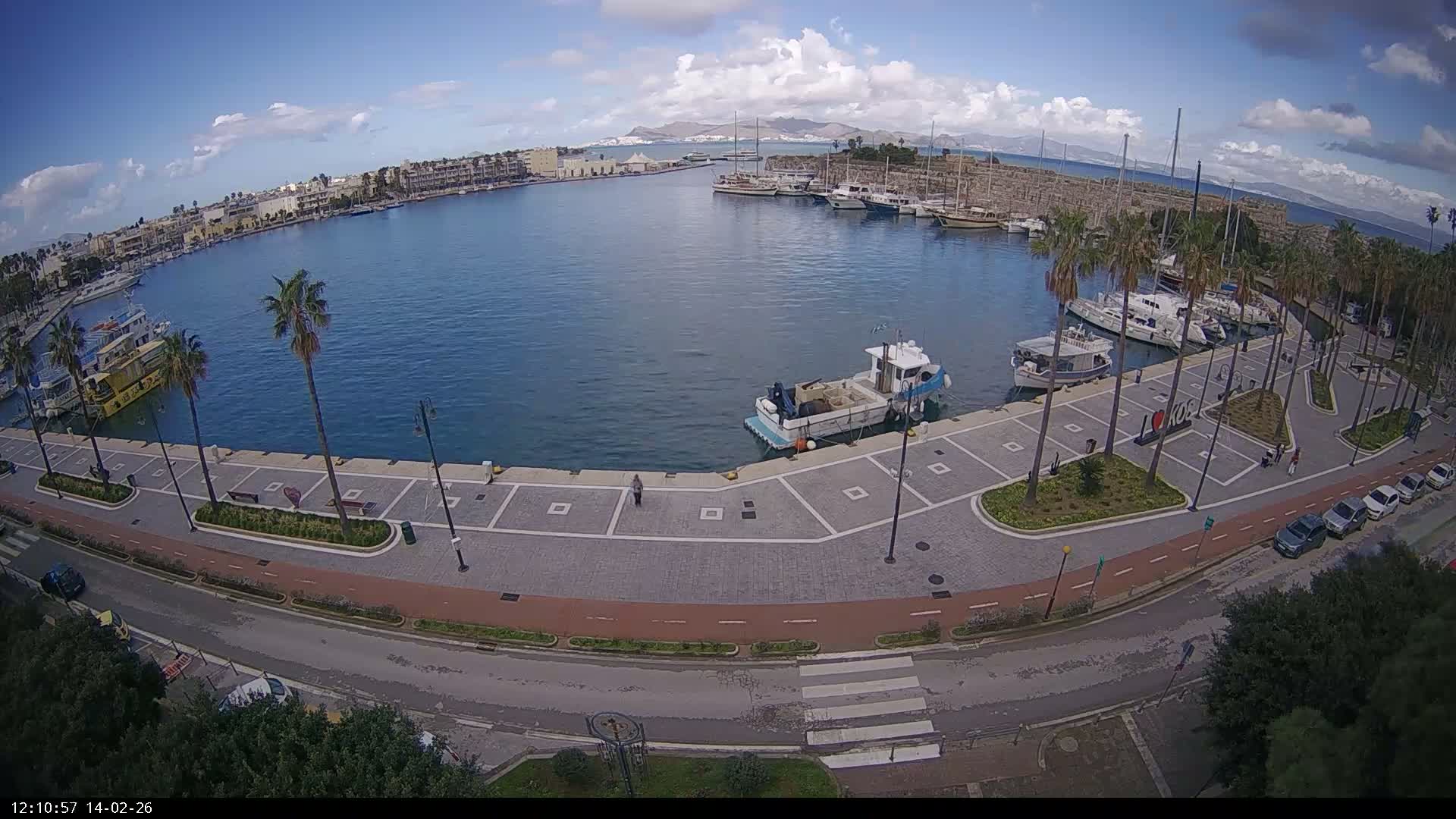 Kos City, Kos Island Harbour, Nerantzia Castle & Turkey Mainland View Live Cam - Kos, Dodacanese,  South Aegean (Periféreia Notíou Aigaíou), Greece