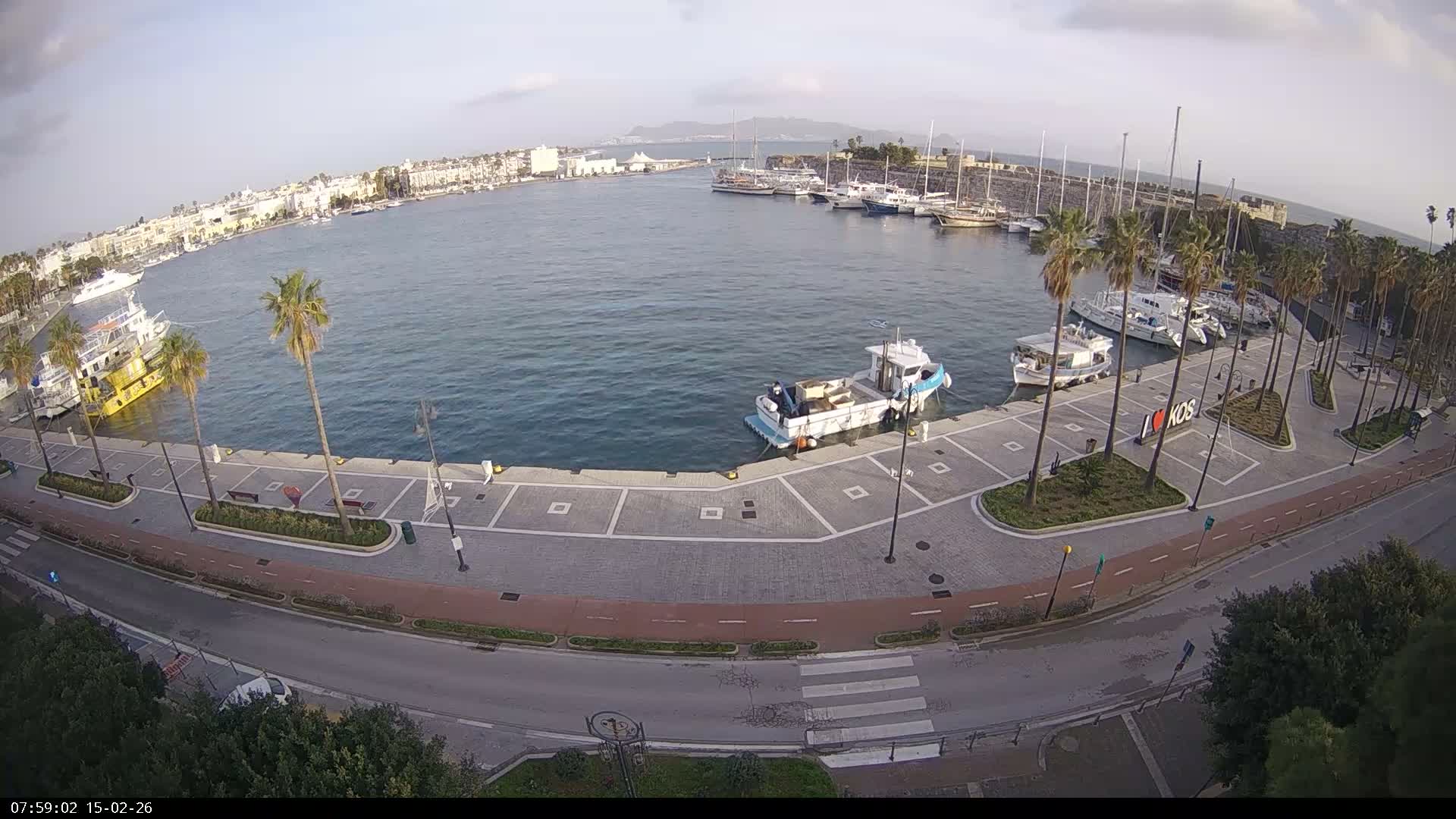 Kos City, Kos Island Harbour, Nerantzia Castle & Turkey Mainland View Live Cam - Kos, Dodacanese,  South Aegean (Periféreia Notíou Aigaíou), Greece