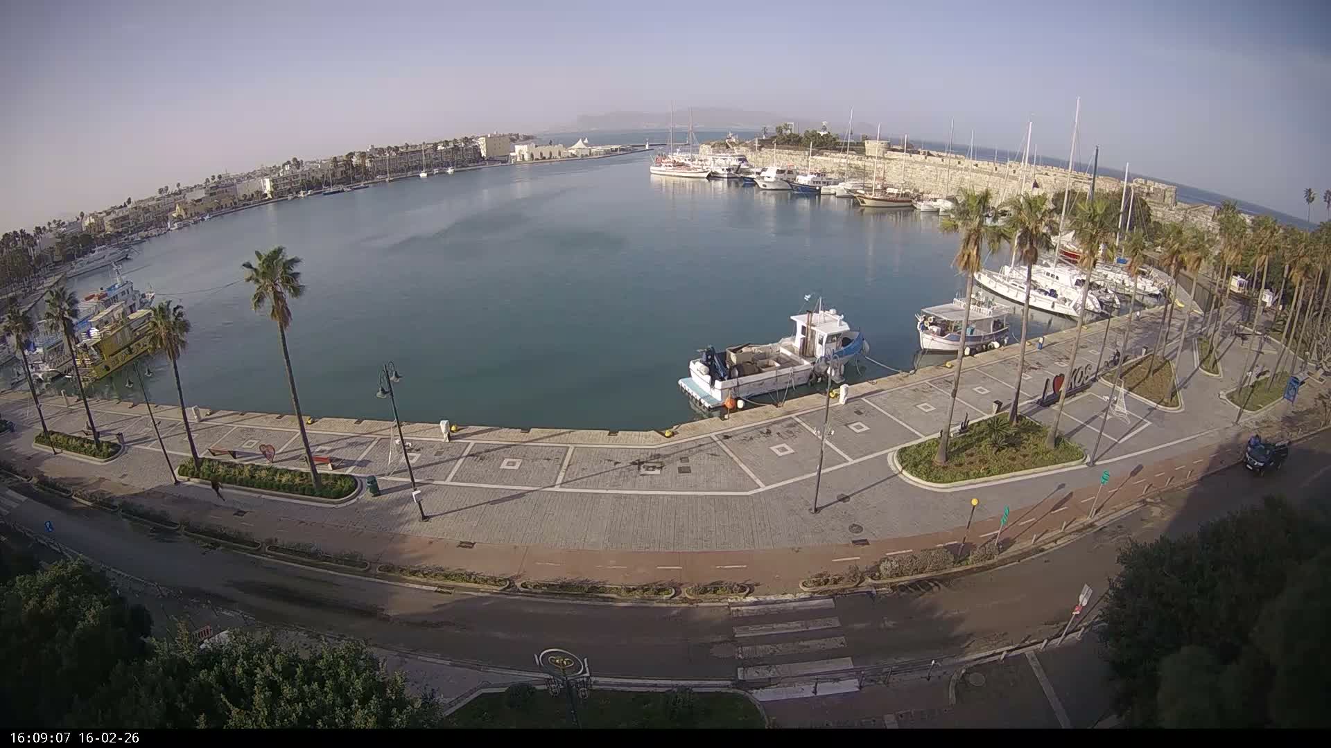 Kos City, Kos Island Harbour, Nerantzia Castle & Turkey Mainland View Live Cam - Kos, Dodacanese,  South Aegean (Periféreia Notíou Aigaíou), Greece