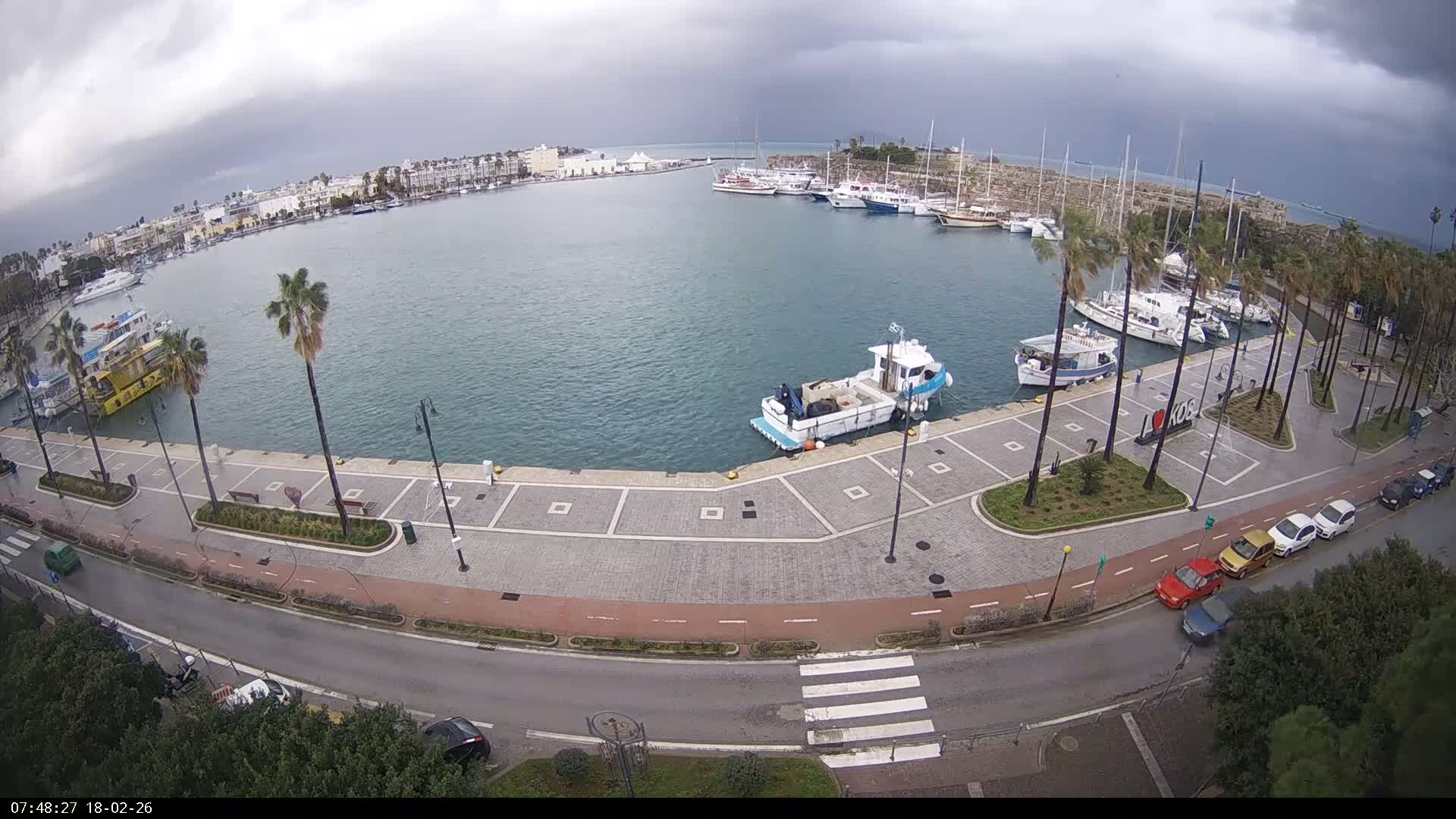 Kos City, Kos Island Harbour, Nerantzia Castle & Turkey Mainland View Live Cam - Kos, Dodacanese,  South Aegean (Periféreia Notíou Aigaíou), Greece