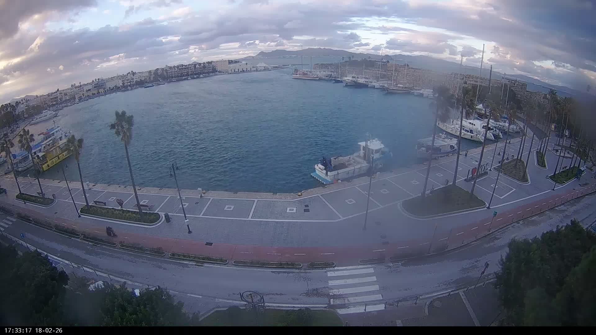 Kos City, Kos Island Harbour, Nerantzia Castle & Turkey Mainland View Live Cam - Kos, Dodacanese,  South Aegean (Periféreia Notíou Aigaíou), Greece