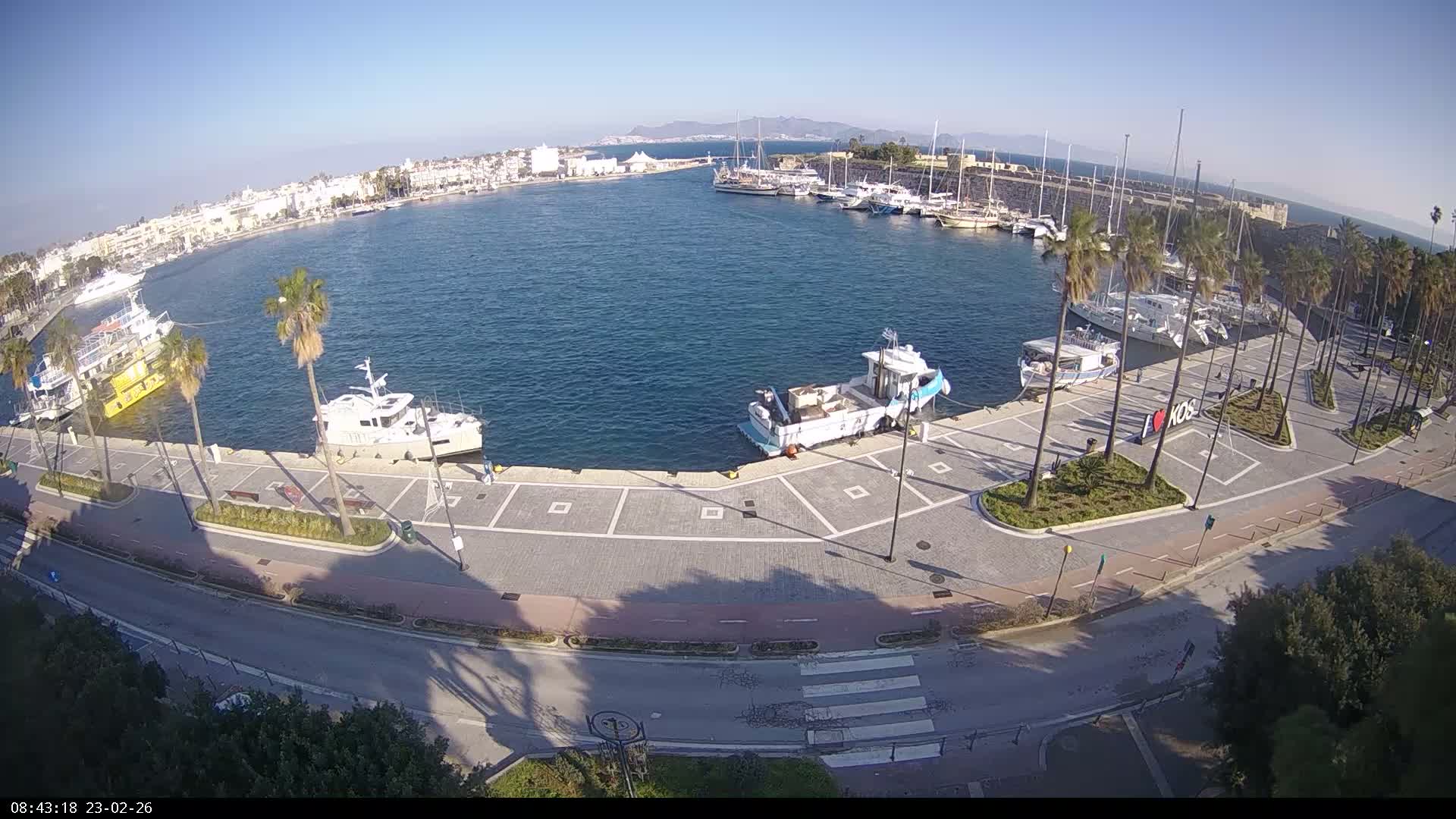 Kos City, Kos Island Harbour, Nerantzia Castle & Turkey Mainland View Live Cam - Kos, Dodacanese,  South Aegean (Periféreia Notíou Aigaíou), Greece