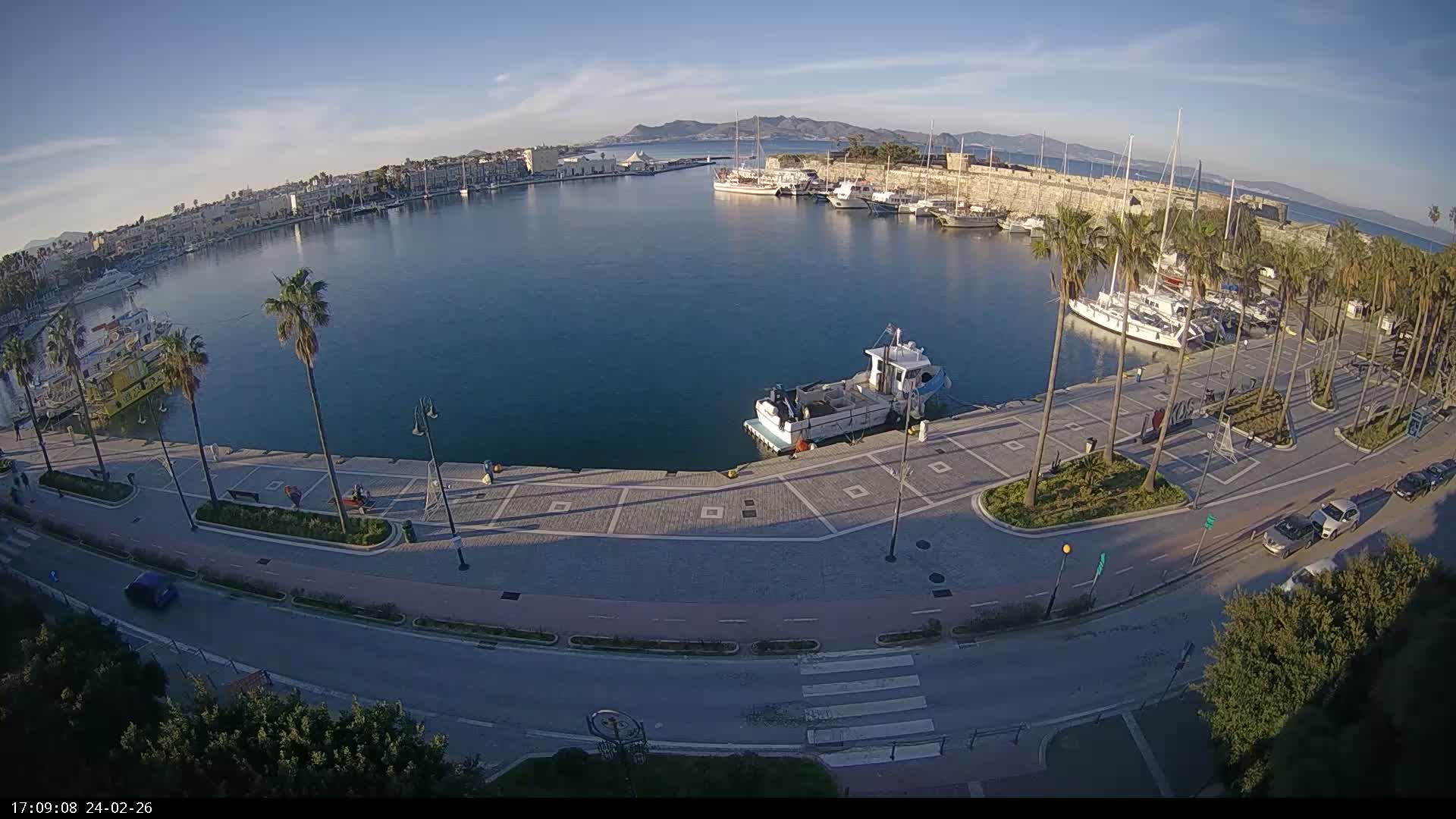 Kos City, Kos Island Harbour, Nerantzia Castle & Turkey Mainland View Live Cam - Kos, Dodacanese,  South Aegean (Periféreia Notíou Aigaíou), Greece