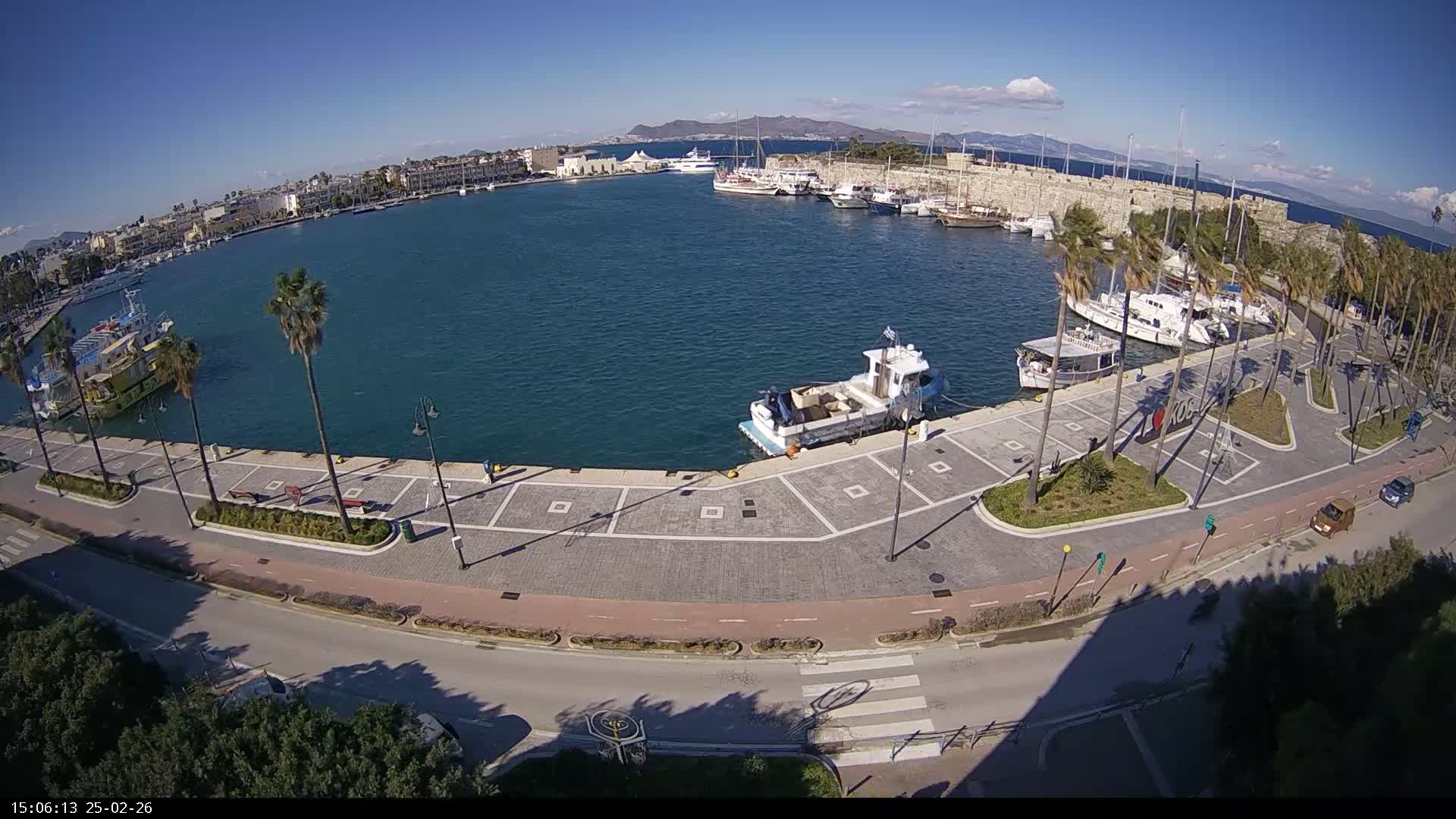 Kos City, Kos Island Harbour, Nerantzia Castle & Turkey Mainland View Live Cam - Kos, Dodacanese,  South Aegean (Periféreia Notíou Aigaíou), Greece