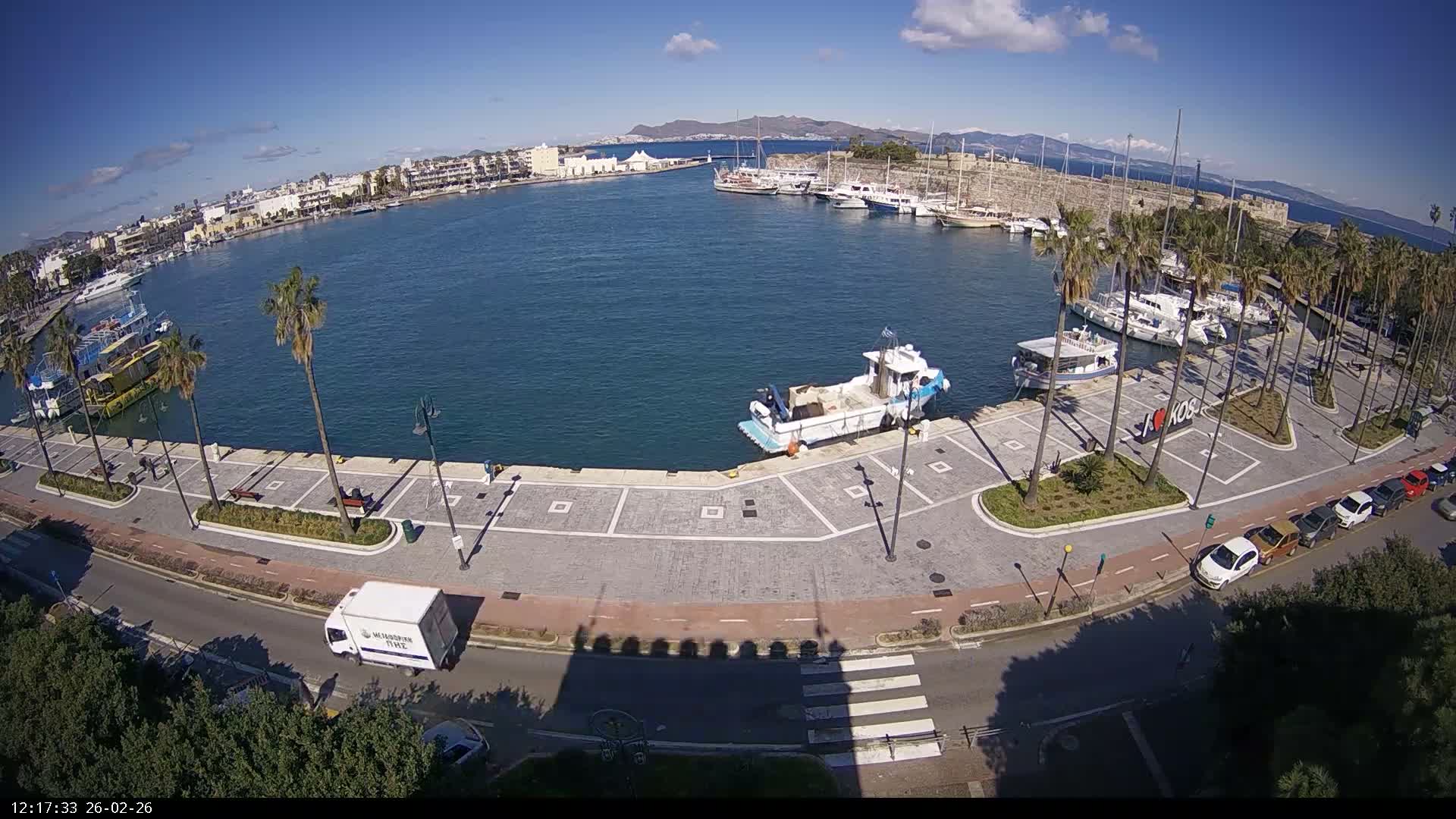 Kos City, Kos Island Harbour, Nerantzia Castle & Turkey Mainland View Live Cam - Kos, Dodacanese,  South Aegean (Periféreia Notíou Aigaíou), Greece