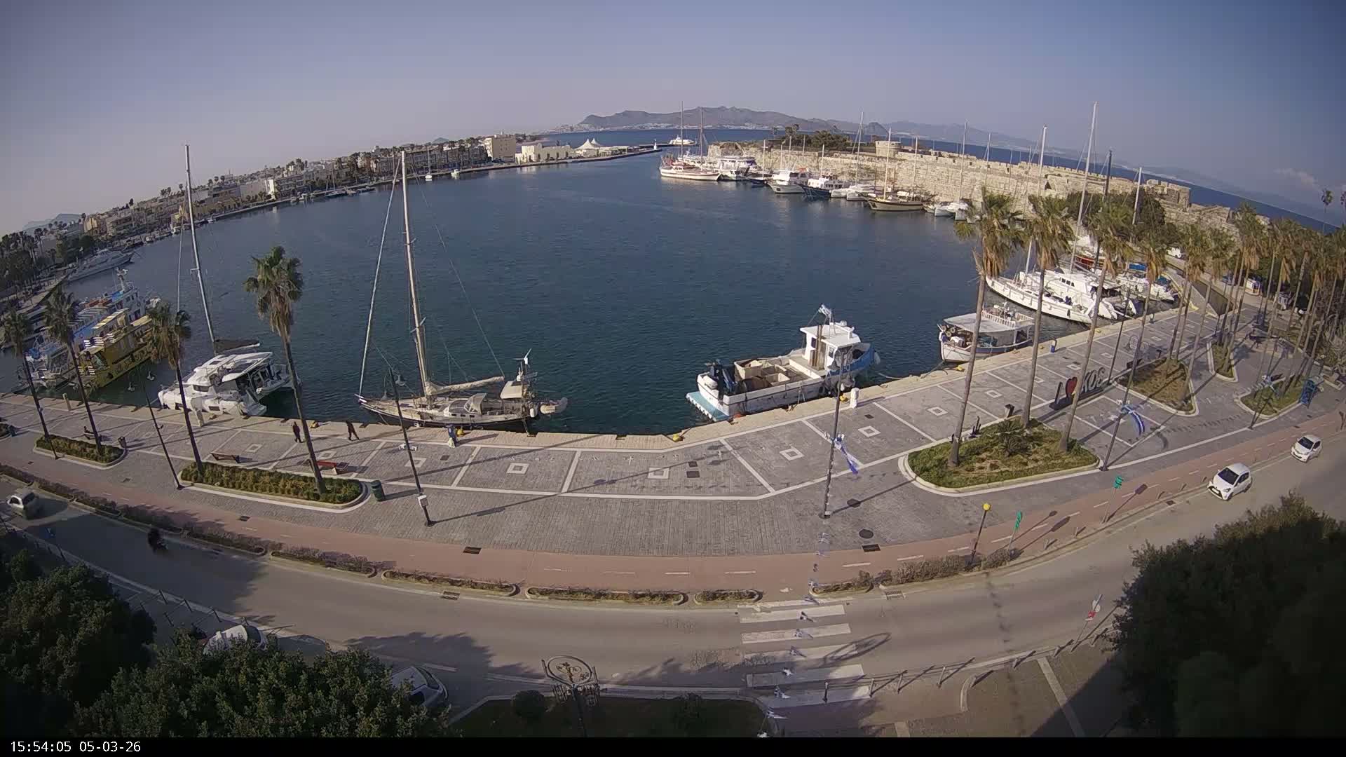 Kos City, Kos Island Harbour, Nerantzia Castle & Turkey Mainland View Live Cam - Kos, Dodacanese,  South Aegean (Periféreia Notíou Aigaíou), Greece
