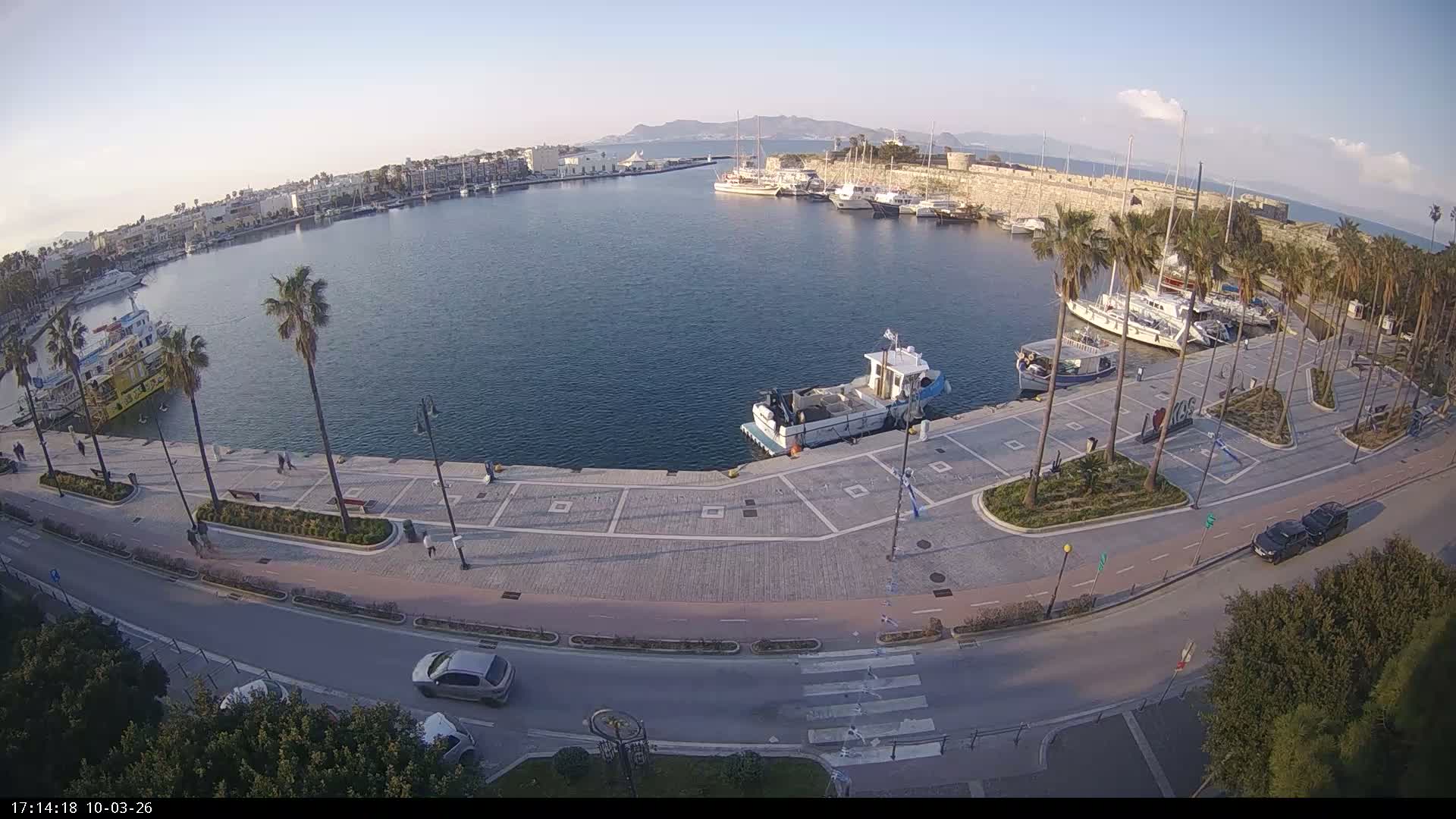 Kos City, Kos Island Harbour, Nerantzia Castle & Turkey Mainland View Live Cam - Kos, Dodacanese,  South Aegean (Periféreia Notíou Aigaíou), Greece