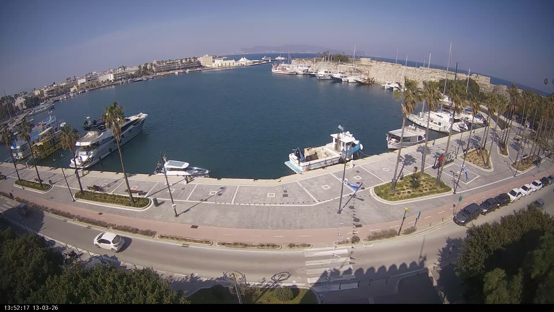Kos City, Kos Island Harbour, Nerantzia Castle & Turkey Mainland View Live Cam - Kos, Dodacanese,  South Aegean (Periféreia Notíou Aigaíou), Greece