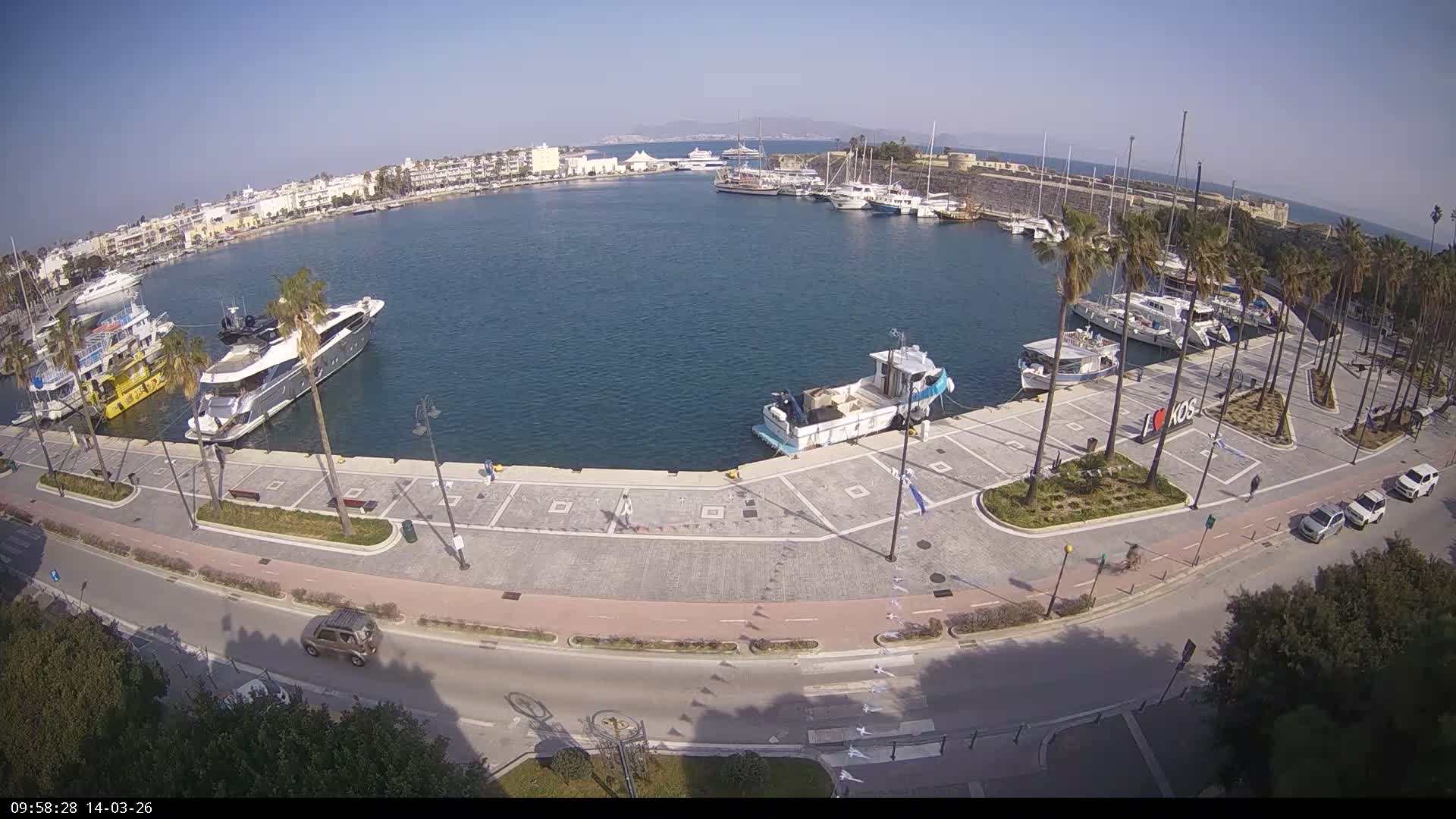 Kos City, Kos Island Harbour, Nerantzia Castle & Turkey Mainland View Live Cam - Kos, Dodacanese,  South Aegean (Periféreia Notíou Aigaíou), Greece