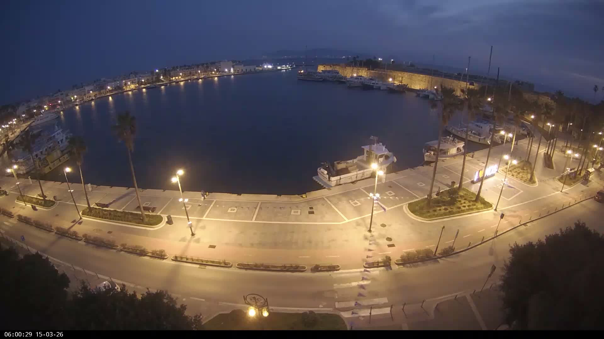 Kos City, Kos Island Harbour, Nerantzia Castle & Turkey Mainland View Live Cam - Kos, Dodacanese,  South Aegean (Periféreia Notíou Aigaíou), Greece