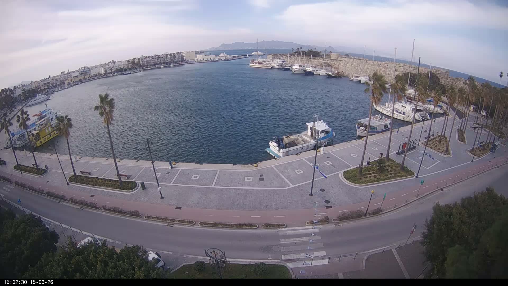Kos City, Kos Island Harbour, Nerantzia Castle & Turkey Mainland View Live Cam - Kos, Dodacanese,  South Aegean (Periféreia Notíou Aigaíou), Greece