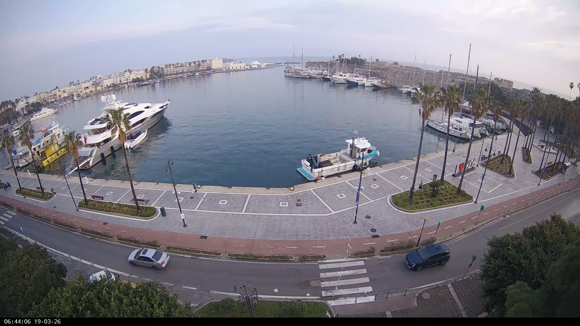 Kos City, Kos Island Harbour, Nerantzia Castle & Turkey Mainland View Live Cam - Kos, Dodacanese,  South Aegean (Periféreia Notíou Aigaíou), Greece