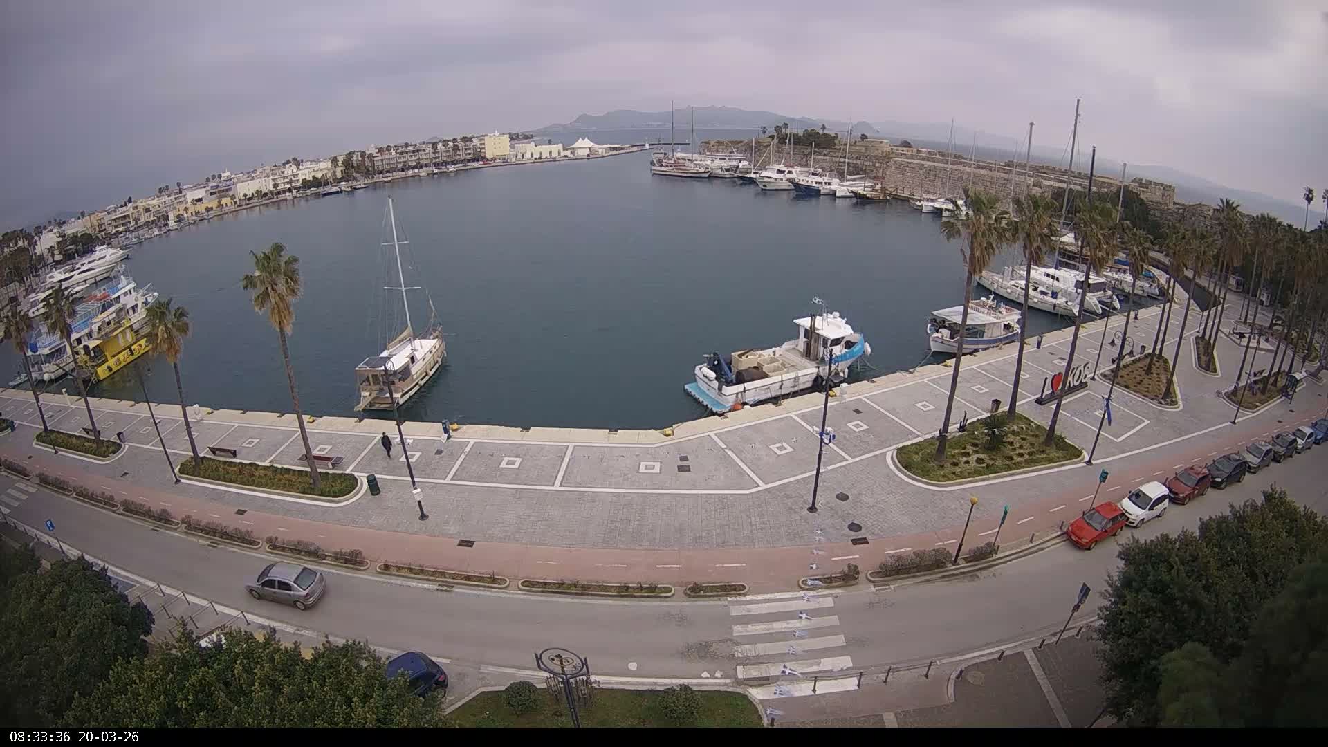 Kos City, Kos Island Harbour, Nerantzia Castle & Turkey Mainland View Live Cam - Kos, Dodacanese,  South Aegean (Periféreia Notíou Aigaíou), Greece