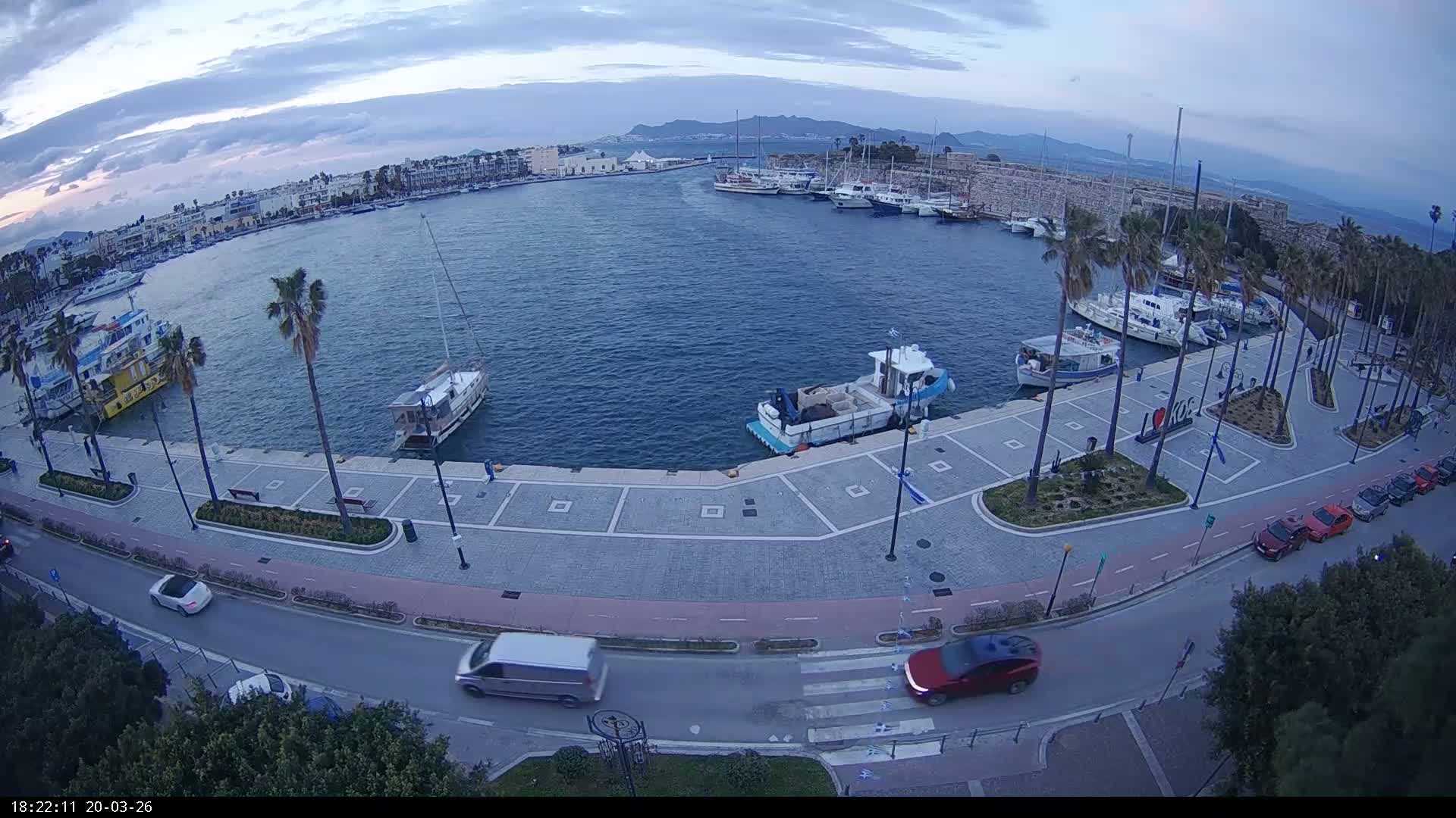 Kos City, Kos Island Harbour, Nerantzia Castle & Turkey Mainland View Live Cam - Kos, Dodacanese,  South Aegean (Periféreia Notíou Aigaíou), Greece