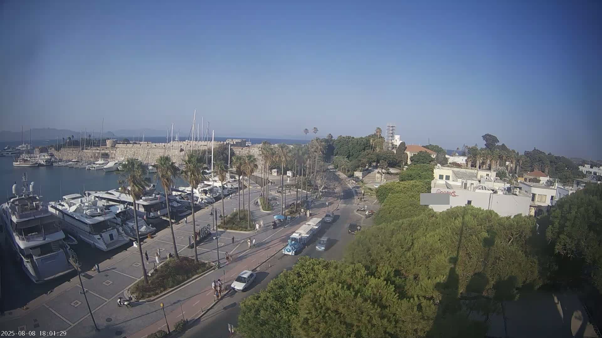 Kos City, Kos Island Harbour, Nerantzia Castle towards East View Live Cam - Kos, Dodacanese, South Aegean (Periféreia Notíou Aigaíou), Greece