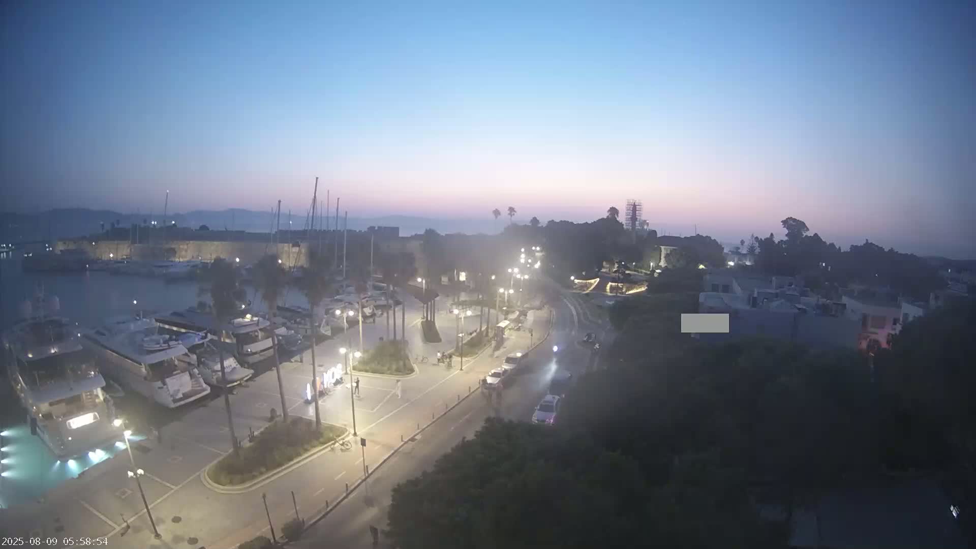 Kos City, Kos Island Harbour, Nerantzia Castle towards East View Live Cam - Kos, Dodacanese, South Aegean (Periféreia Notíou Aigaíou), Greece