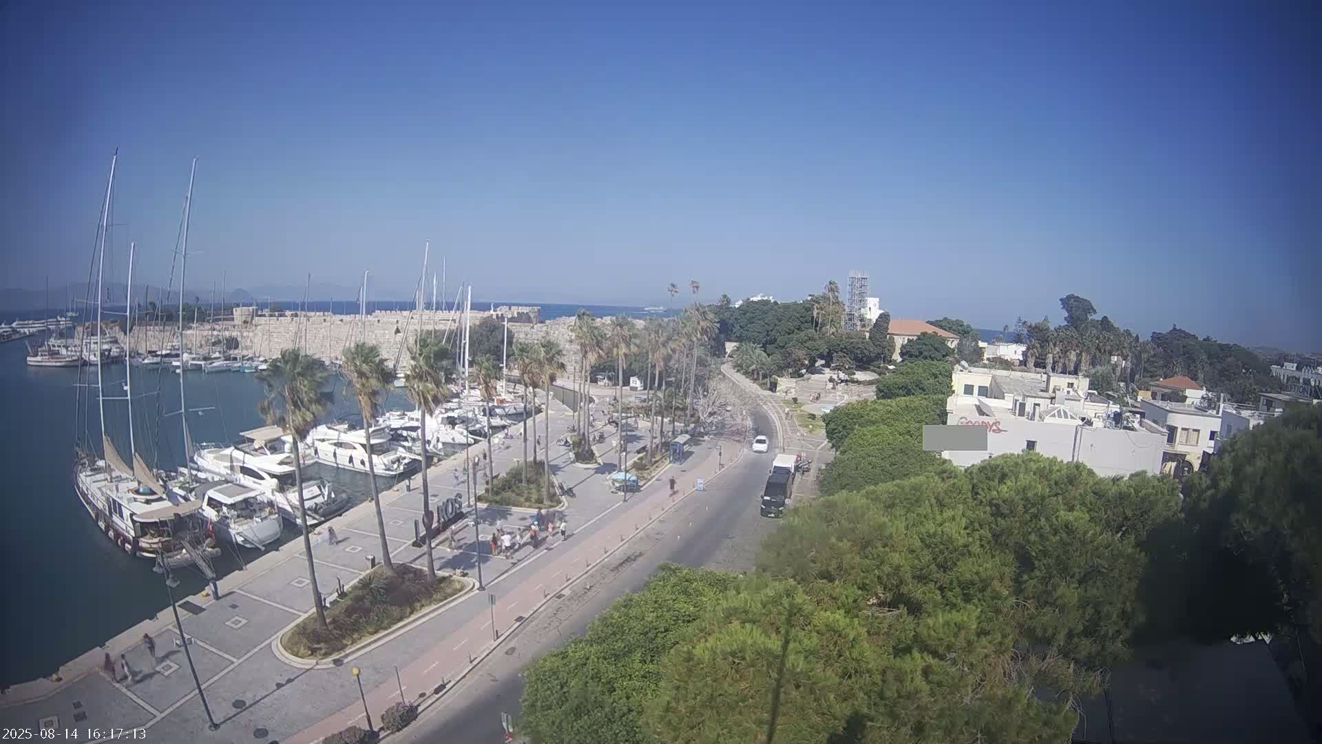 Kos City, Kos Island Harbour, Nerantzia Castle towards East View Live Cam - Kos, Dodacanese, South Aegean (Periféreia Notíou Aigaíou), Greece