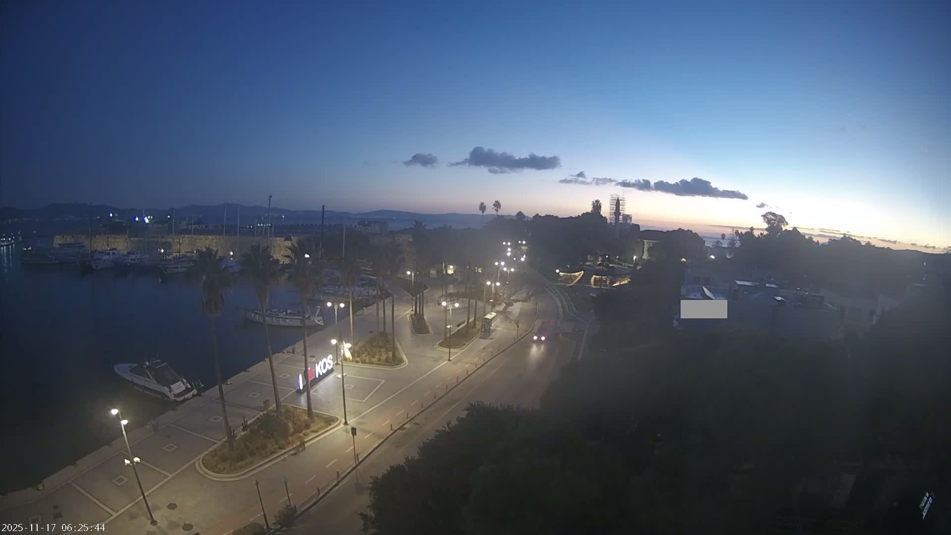 Kos City, Kos Island Harbour, Nerantzia Castle towards East View Live Cam - Kos, Dodacanese, South Aegean (Periféreia Notíou Aigaíou), Greece