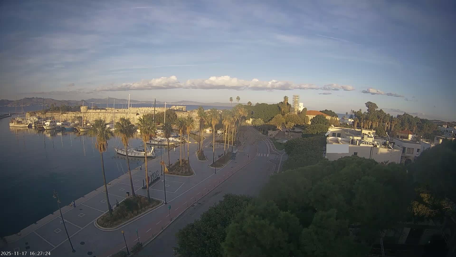 Kos City, Kos Island Harbour, Nerantzia Castle towards East View Live Cam - Kos, Dodacanese, South Aegean (Periféreia Notíou Aigaíou), Greece