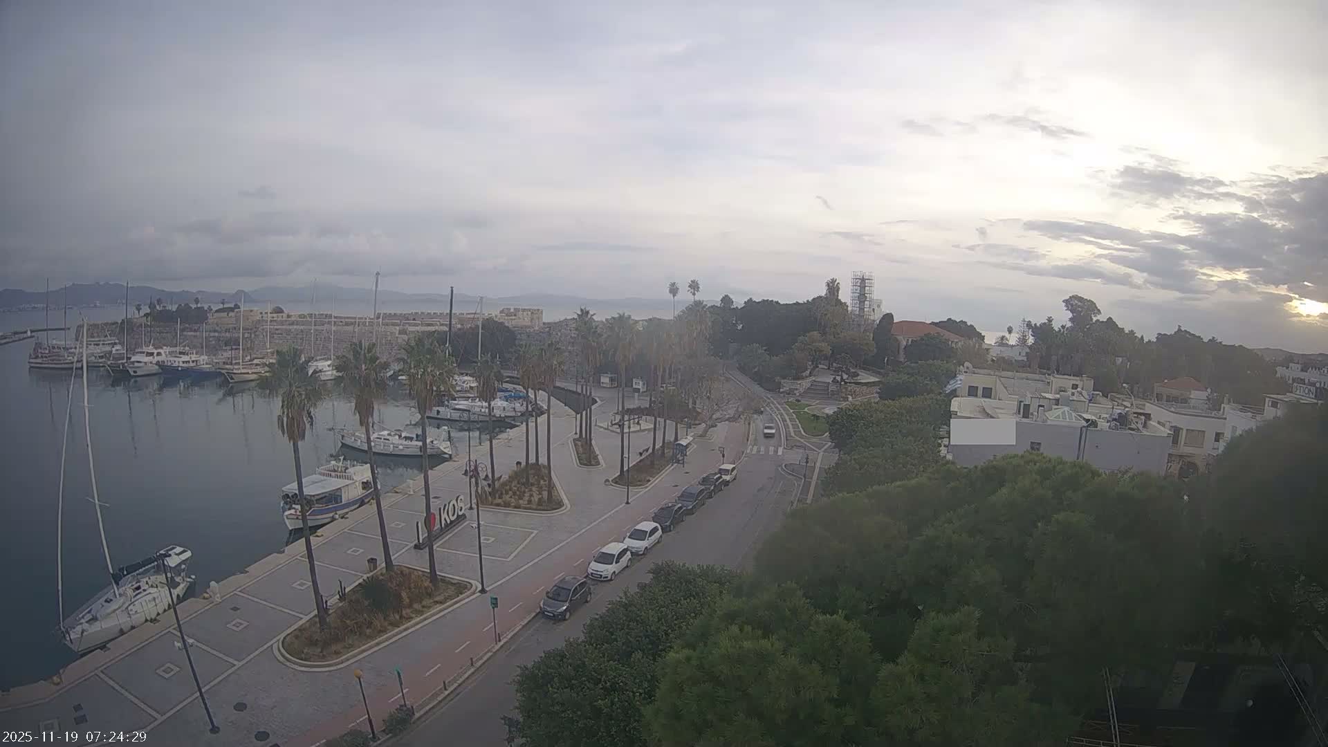 Kos City, Kos Island Harbour, Nerantzia Castle towards East View Live Cam - Kos, Dodacanese, South Aegean (Periféreia Notíou Aigaíou), Greece