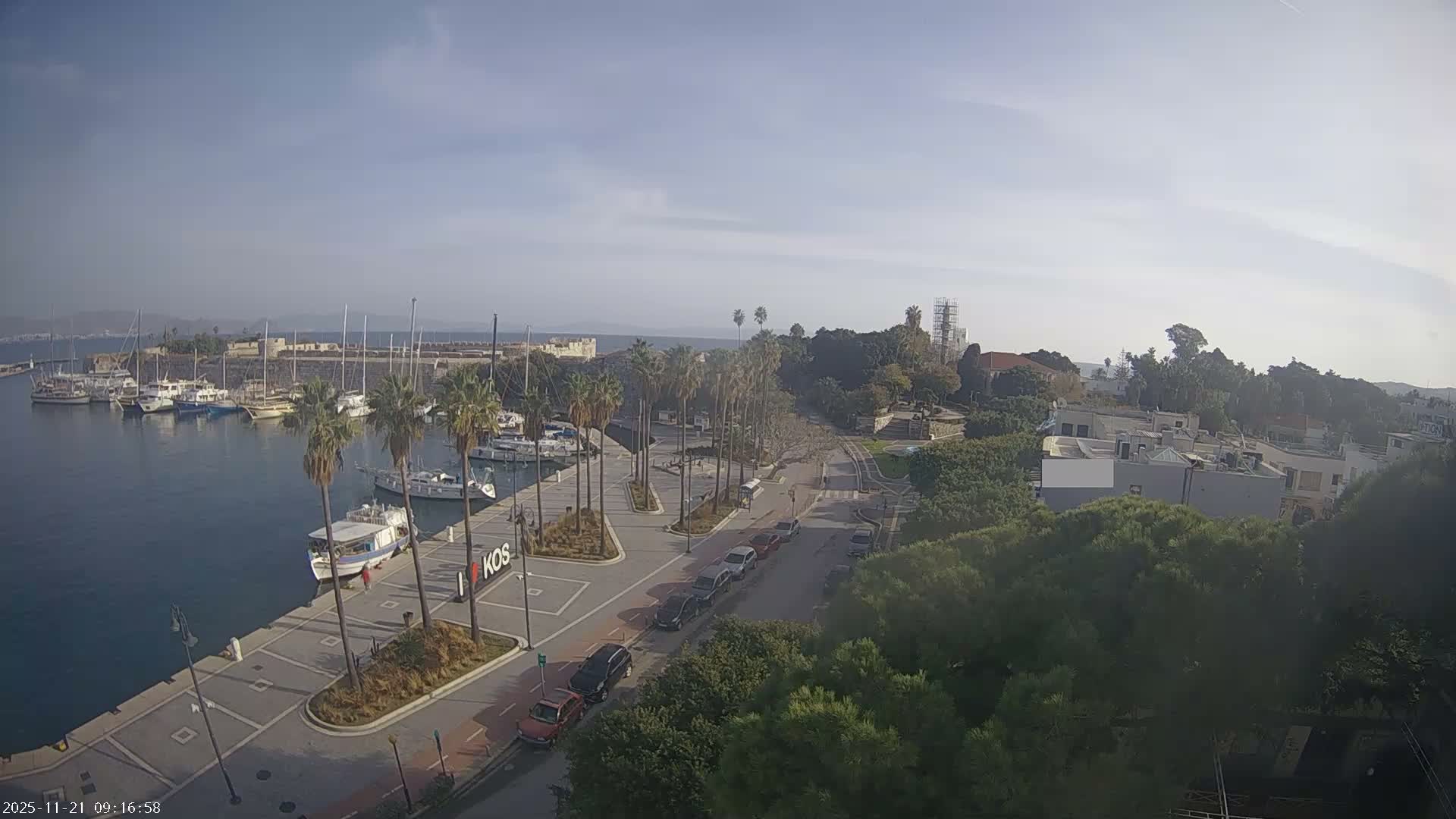 Kos City, Kos Island Harbour, Nerantzia Castle towards East View Live Cam - Kos, Dodacanese, South Aegean (Periféreia Notíou Aigaíou), Greece