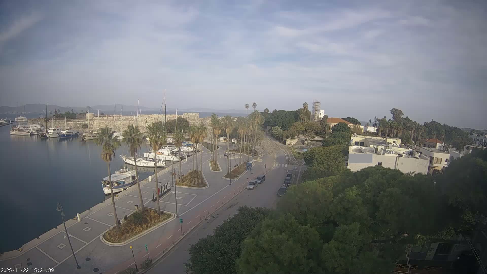 Kos City, Kos Island Harbour, Nerantzia Castle towards East View Live Cam - Kos, Dodacanese, South Aegean (Periféreia Notíou Aigaíou), Greece