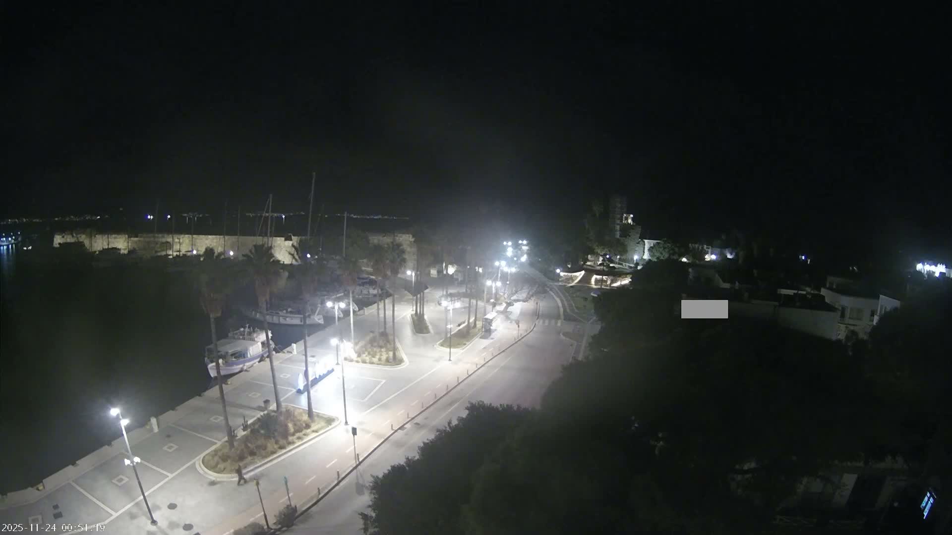 Kos City, Kos Island Harbour, Nerantzia Castle towards East View Live Cam - Kos, Dodacanese, South Aegean (Periféreia Notíou Aigaíou), Greece