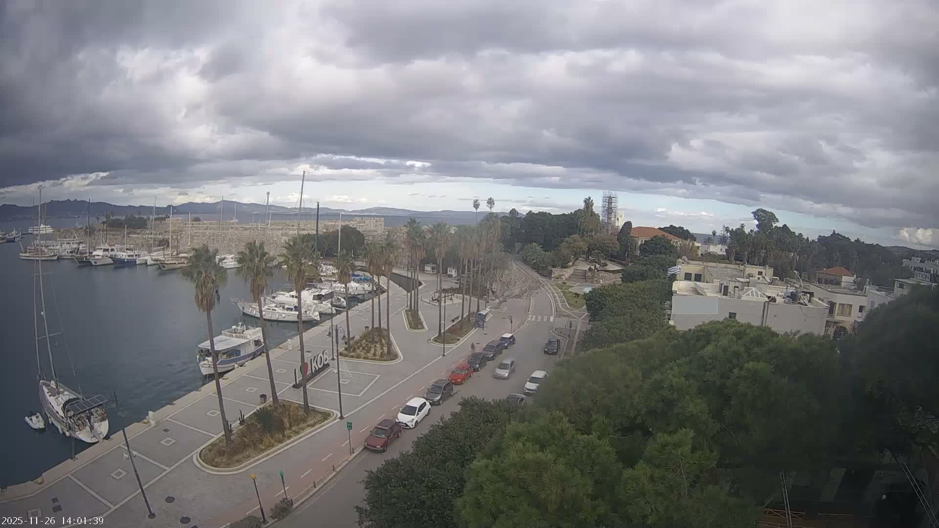 Kos City, Kos Island Harbour, Nerantzia Castle towards East View Live Cam - Kos, Dodacanese, South Aegean (Periféreia Notíou Aigaíou), Greece